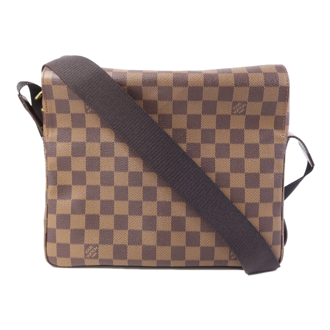 Louis Vuitton Damier Naviglio Brown Messenger Bag with Gold Hardware N45255: Louis Vuitton Damier Naviglio Brown Messenger Bag with Gold Hardware N45255 This Louis Vuitton Naviglio shoulder messenger bag features the iconic Damier pattern in brown and is crafted from durable P