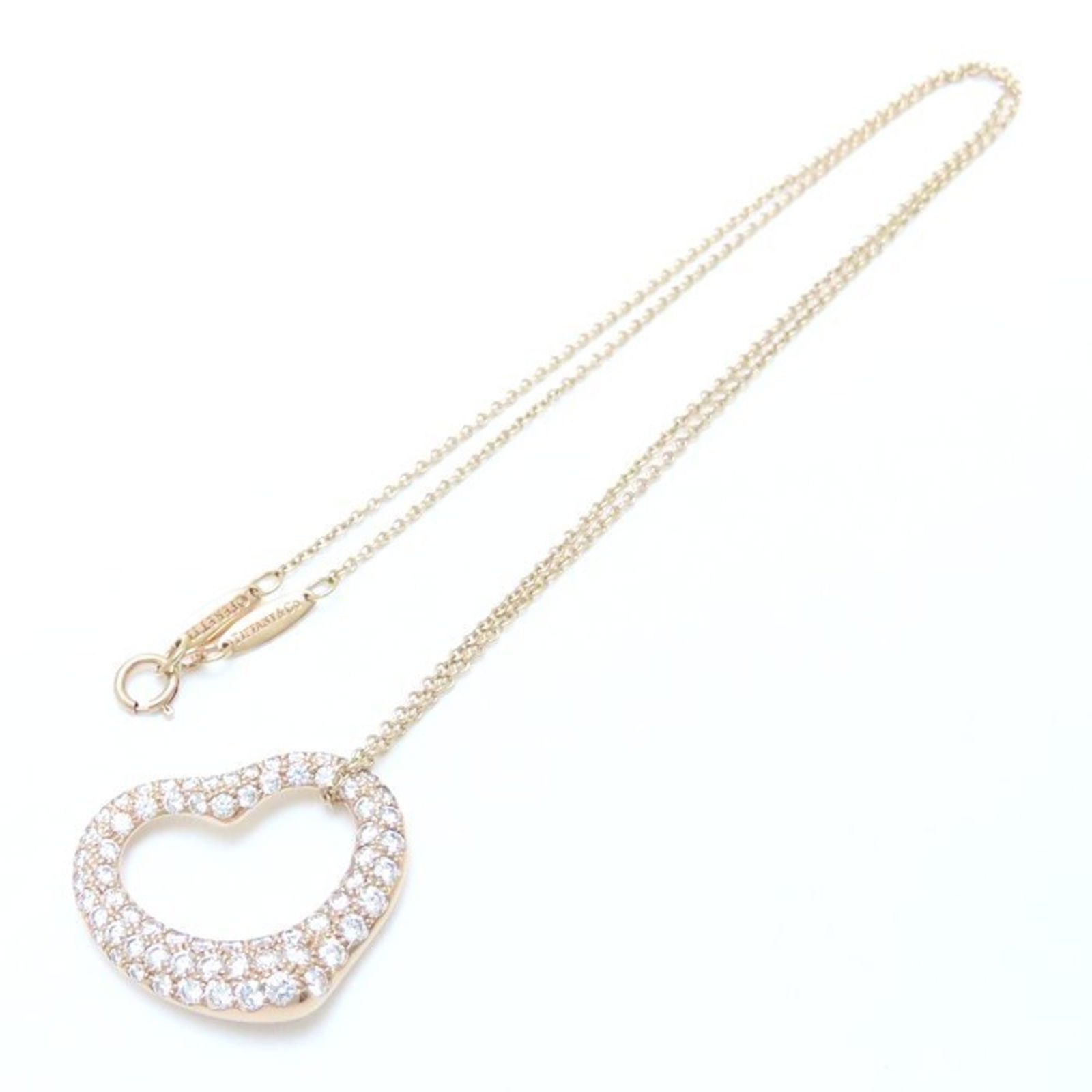 Tiffany Open Heart Rose Gold Pendant Necklace 40.5cm: Tiffany Open Heart Rose Gold Pendant Necklace 40.5cm This Tiffany & Co. Open Heart necklace features a rose gold pendant with a polished finish. Designed for women, the necklace has a length of 40.5 c