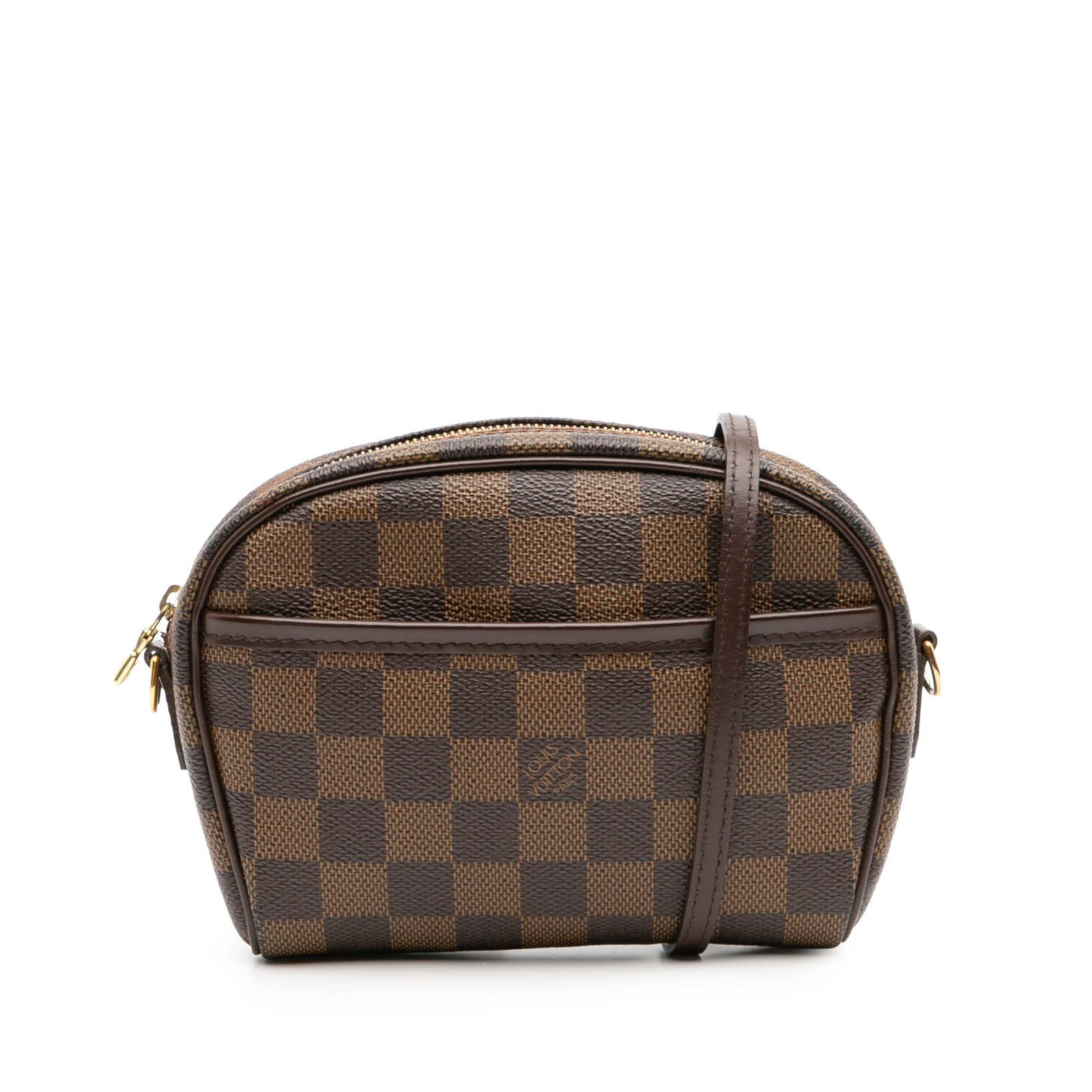 Louis Vuitton Damier Ebene Ipanema Pochette Brown Canvas Bag: Louis Vuitton Damier Ebene Ipanema Pochette Brown Canvas Bag The Louis Vuitton Damier Ebene Ipanema Pochette is a stylish accessory crafted from damier ebene canvas with elegant leather trim. It featu