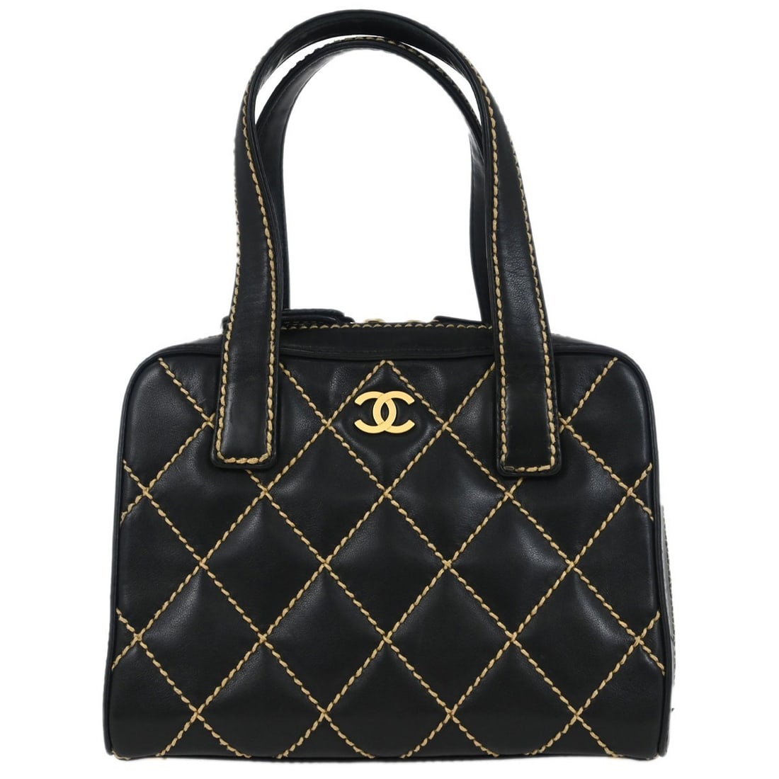 Chanel Black Calfskin Wild Stitch Handbag with Zip Closure (1 of 10)