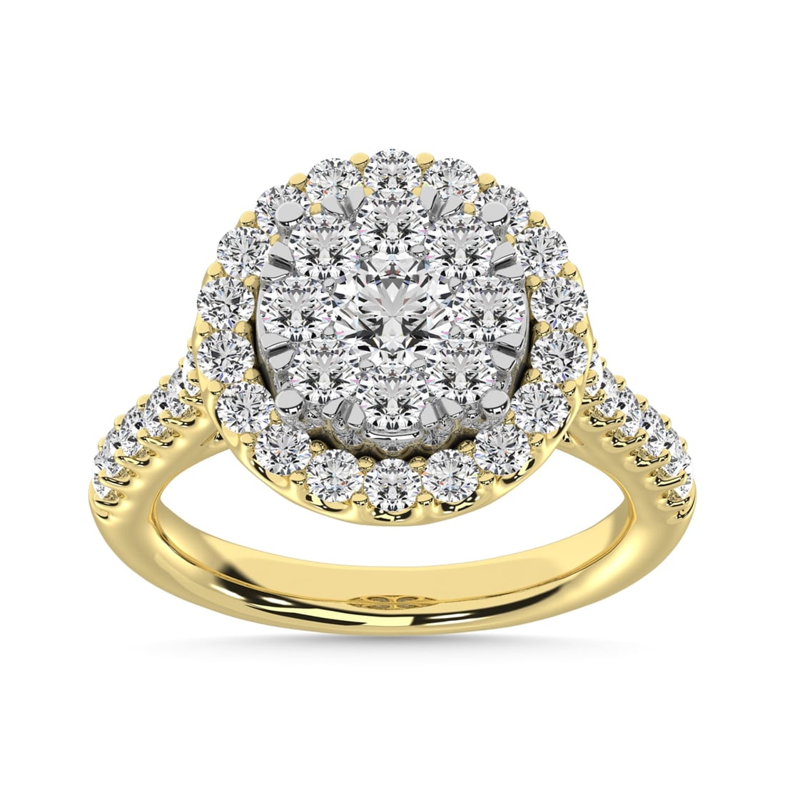 Diamond 1 1/2 Ct.Tw. Engagement Ring With Center Flower White Gold touch in 14K Yellow Gold: Diamond 1 1/2 Ct.Tw. Engagement Ring With Center Flower White Gold touch in 14K Yellow Gold 14k Yellow Gold Stone Color: G-h Stone Clarity: Si1 This item may take 2-5 weeks for shipping. PLEASE NOTE: