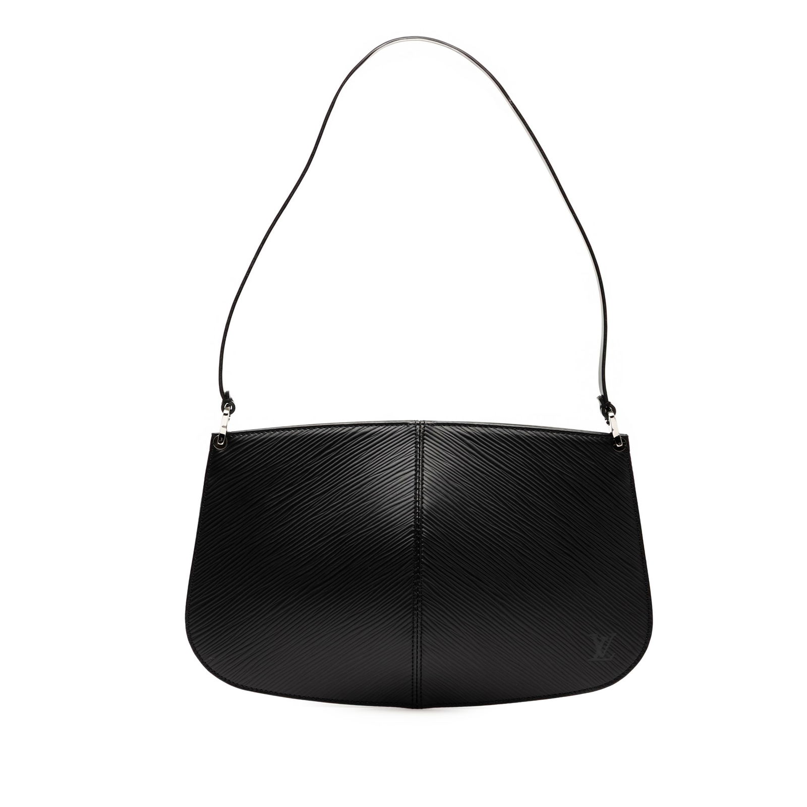 Louis Vuitton Black Epi Leather Demi Lune Pochette Shoulder Bag: Louis Vuitton Black Epi Leather Demi Lune Pochette Shoulder Bag The Louis Vuitton Epi Demi Lune Pochette features a signature epi leather body with a flat leather strap and a top magnetic closure. Thi