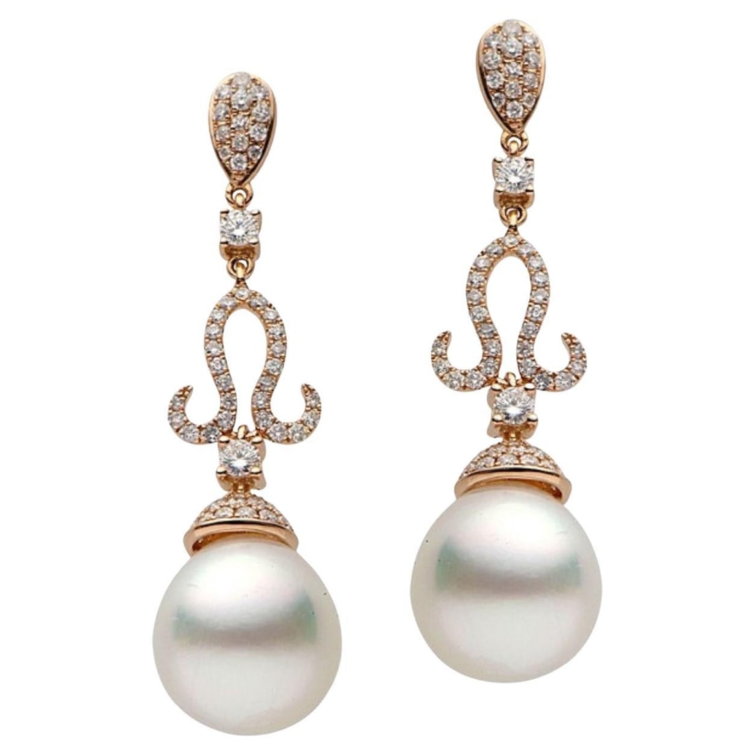Harbor Diamonds 18KT Rose Gold South Sea Pearl Diamond Earrings: Harbor Diamonds 18KT Rose Gold South Sea Pearl Diamond Earrings Elevate your elegance with these stunning South Sea Pearl Diamond Drop Dangle Earrings. Crafted in luxurious 18KT rose gold, these conte
