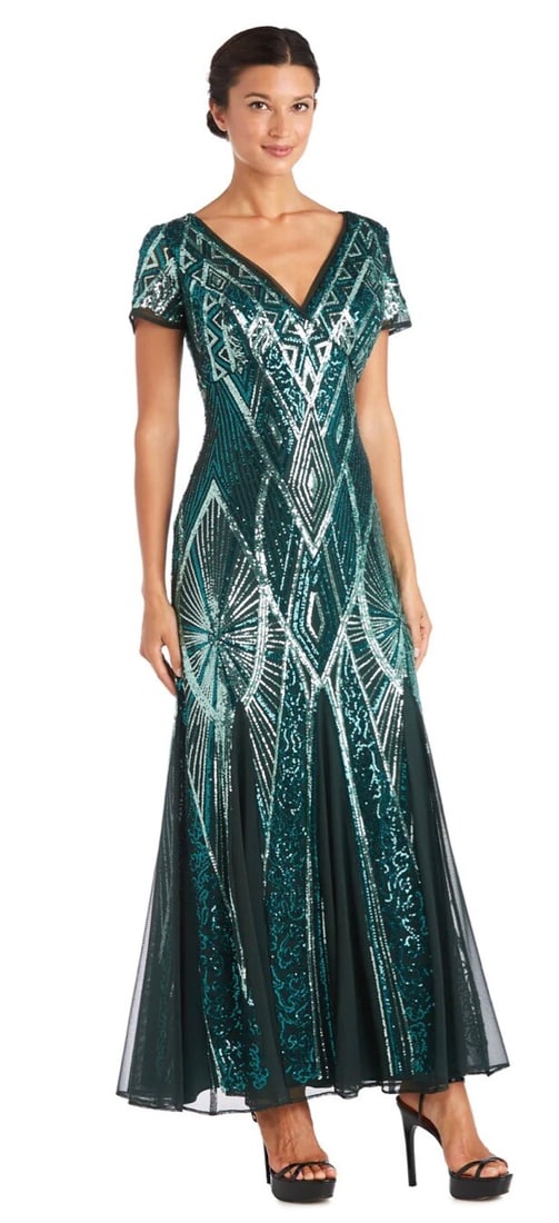 R & M Richards Emerald Sequin Ball Gown Size 6 Scoop Back (1 of 3)