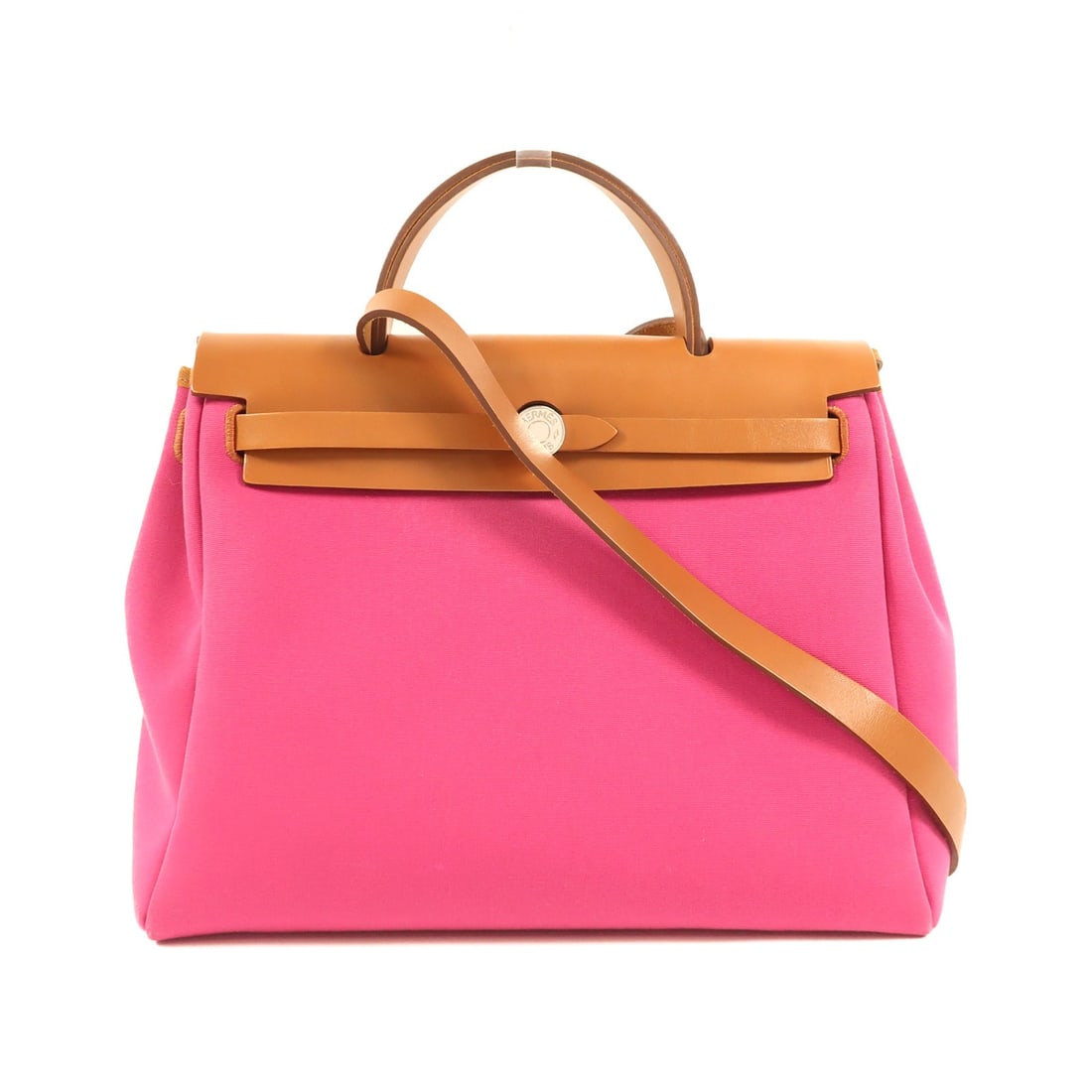 HERMES Herbag PM 2 Way Shoulder Handbag Pink Canvas: HERMES Herbag PM 2 Way Shoulder Handbag Pink Canvas This elegant HERMES Herbag PM 2 Way Shoulder Handbag is crafted from high-quality pink canvas, making it a stylish and durable choice for any occasi