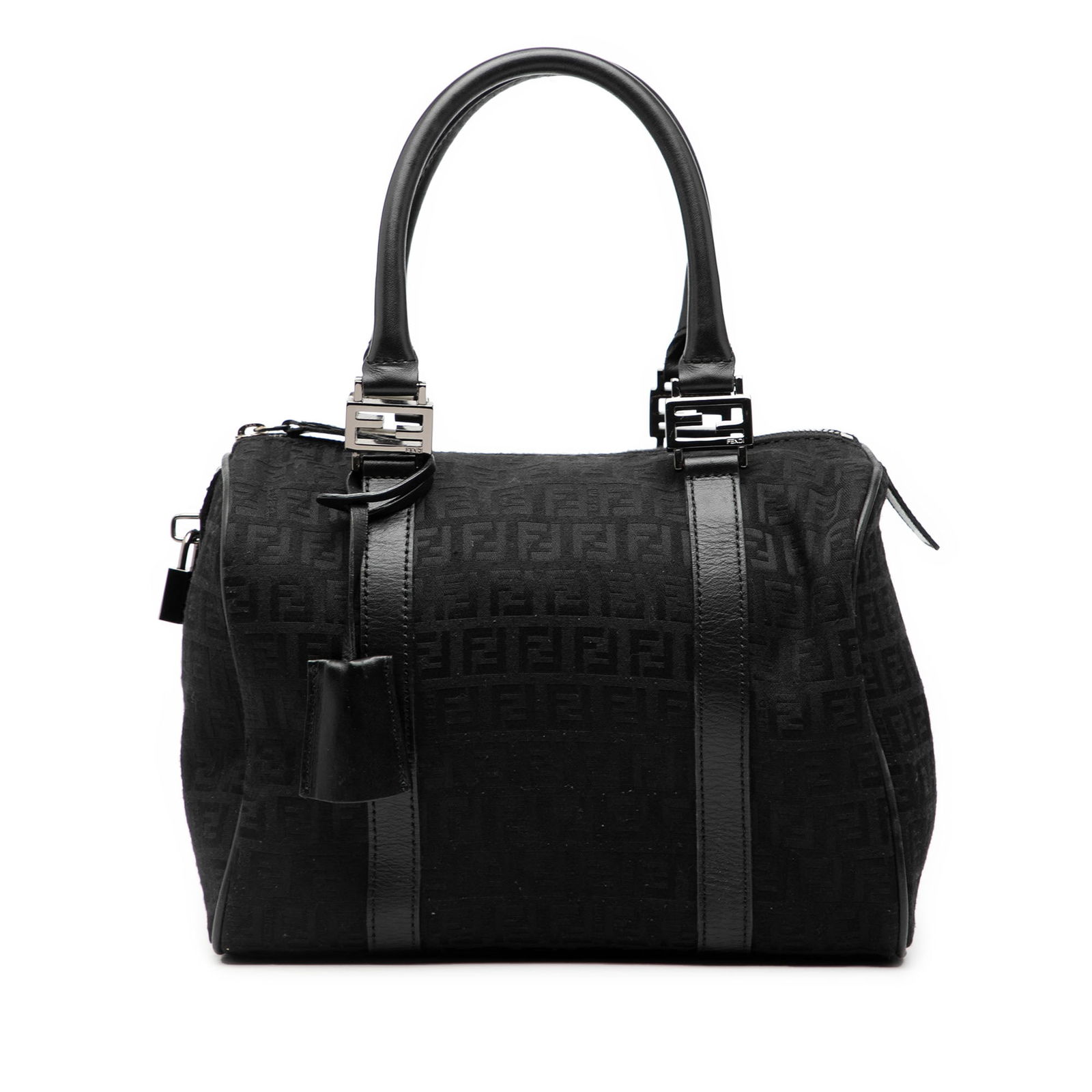 Fendi Zucchino Pattern Canvas Boston Handbag with Leather Accents (1 of 7)