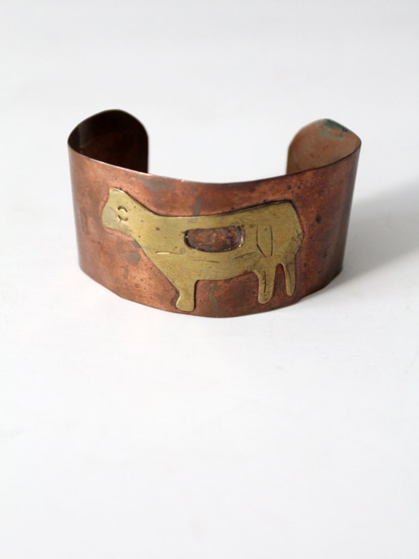 Mexican Copper Cuff Bracelet With Brass Animal Overlay Vintage Handcrafted (1 of 10)
