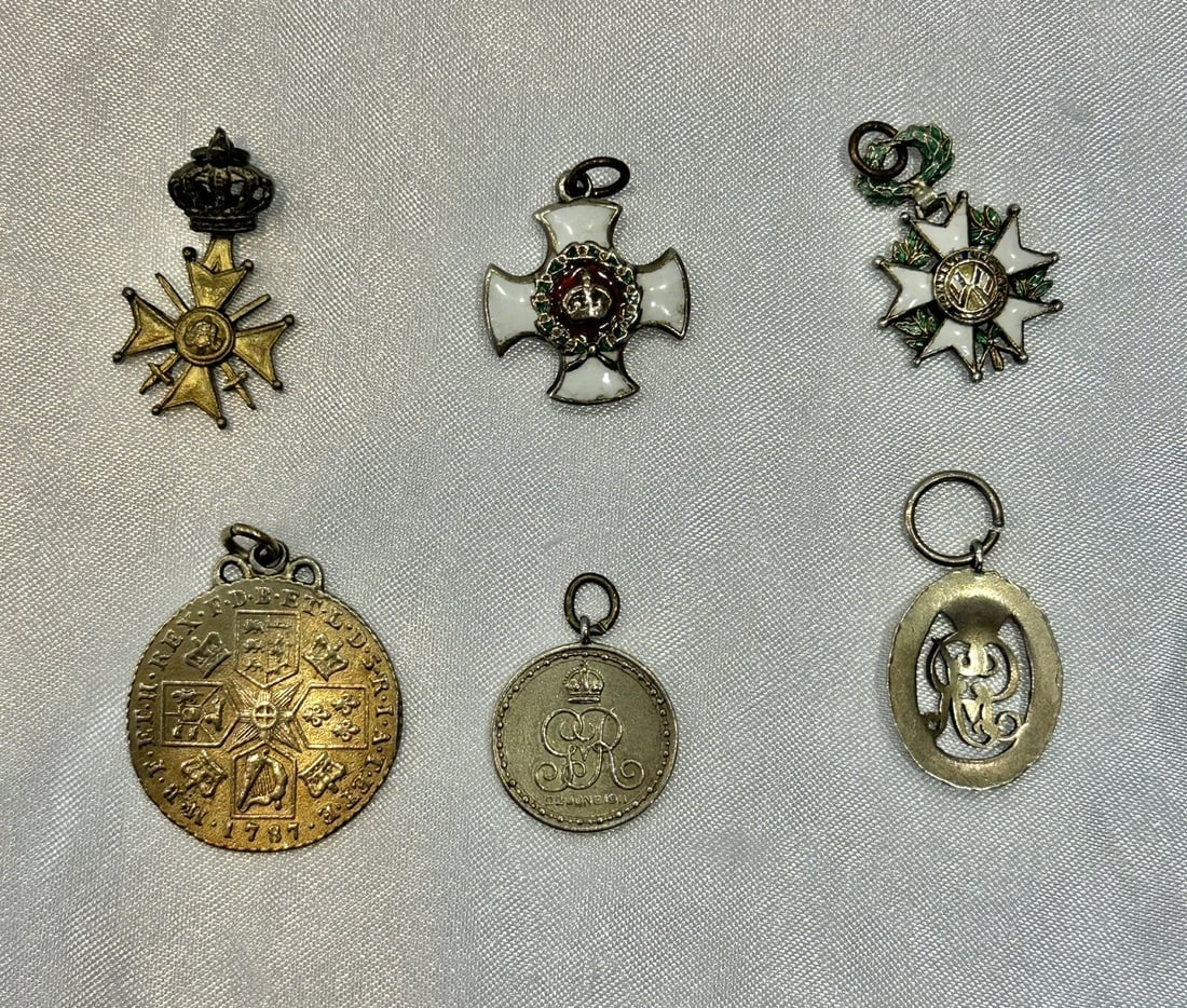 6 Piece European Silver Enameled Medal Set Historic Designs (1 of 10)