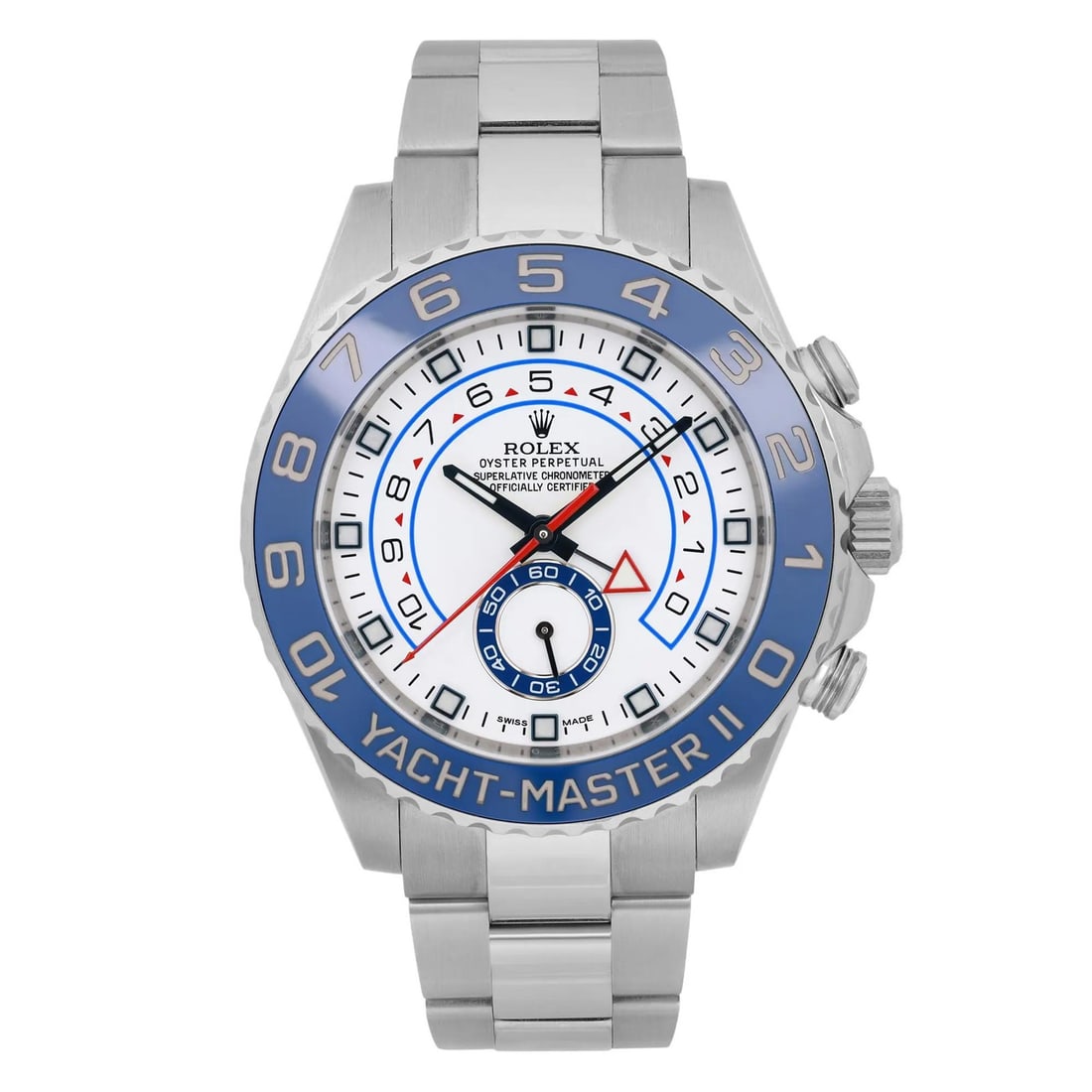Rolex Yacht-Master II 116680 Steel Ceramic Chronograph White Dial Luxury Watch: Rolex Yacht-Master II 116680 Steel Ceramic Chronograph White Dial Luxury Watch The Rolex Yacht-Master II is a luxurious chronograph watch designed for men, featuring a striking white dial and a sophis