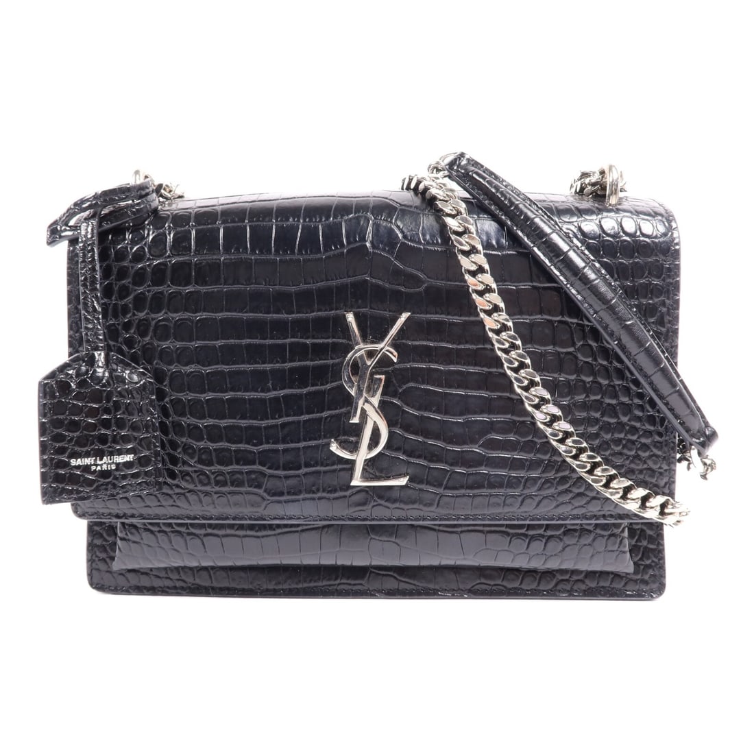 SAINT LAURENT Black Calfskin Leather Sunset Medium Shoulder Bag SHW (1 of 14)