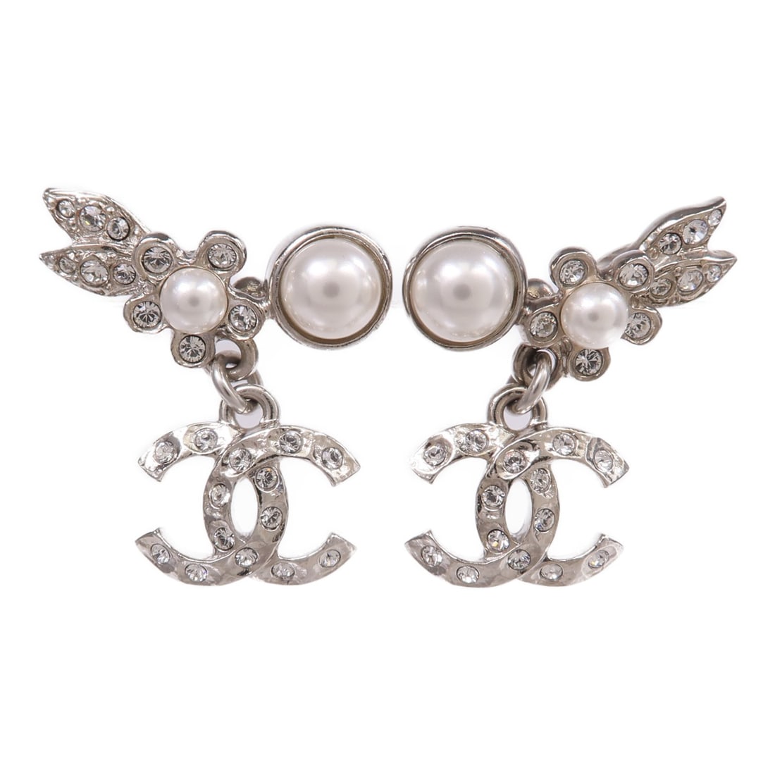 Silver Tone CHANEL Pierced Earrings with CC Motif (1 of 8)