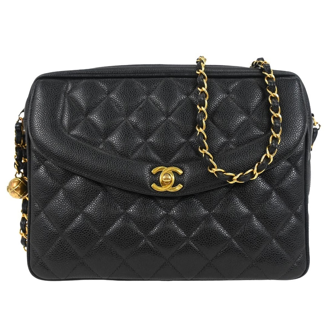 Chanel Black Calfskin Large Camera Bag with Authenticity Certificate: Chanel Black Calfskin Large Camera Bag with Authenticity Certificate This large Chanel Camera Bag is a stunning accessory crafted from luxurious black calfskin. It features a zip closure and a chic cr