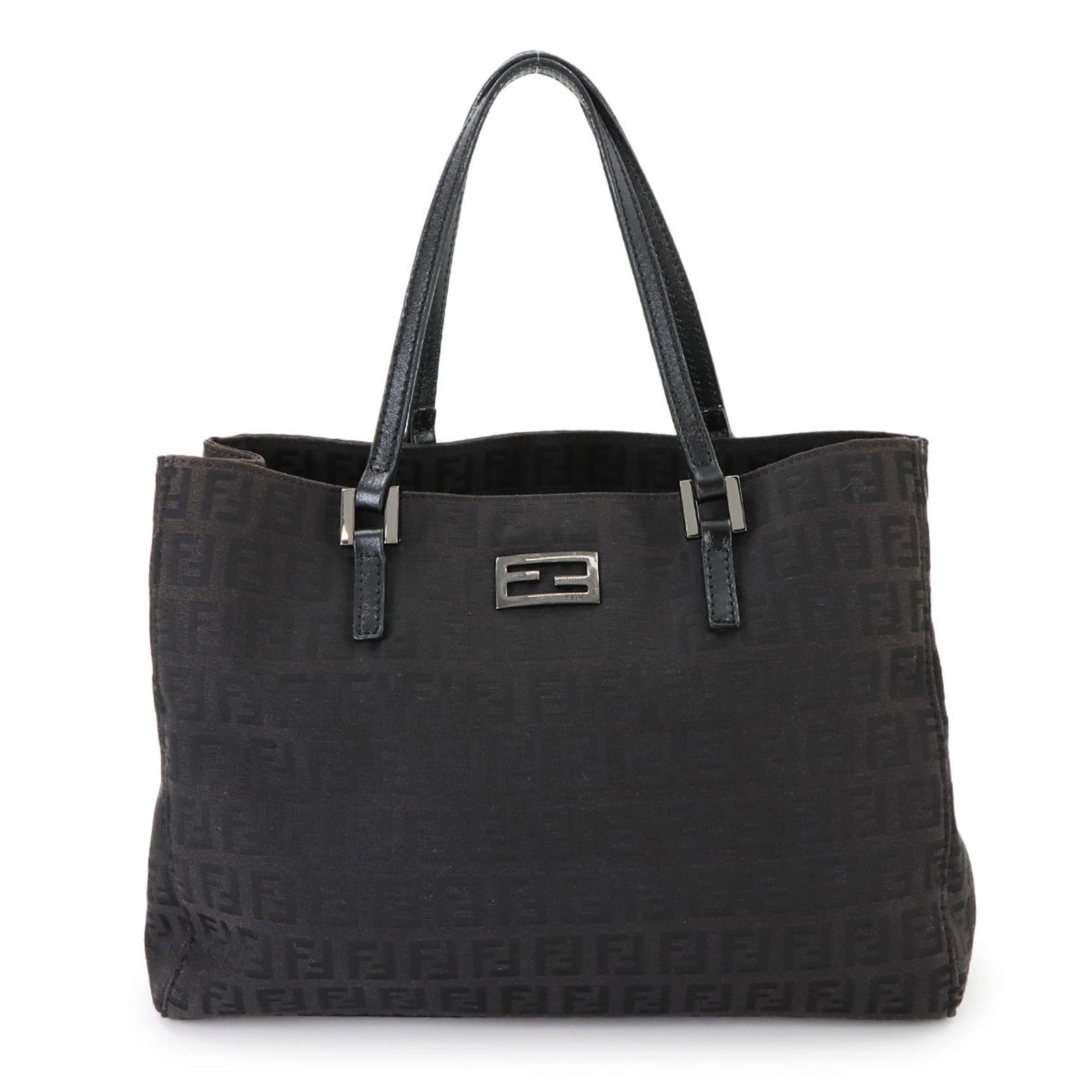 Fendi Zucchino Black Canvas and Leather Shoulder Bag: Fendi Zucchino Black Canvas and Leather Shoulder Bag This Fendi Zucchino bag features a black canvas and leather construction, offering a stylish and versatile design. Crafted in Italy, it is sized fo