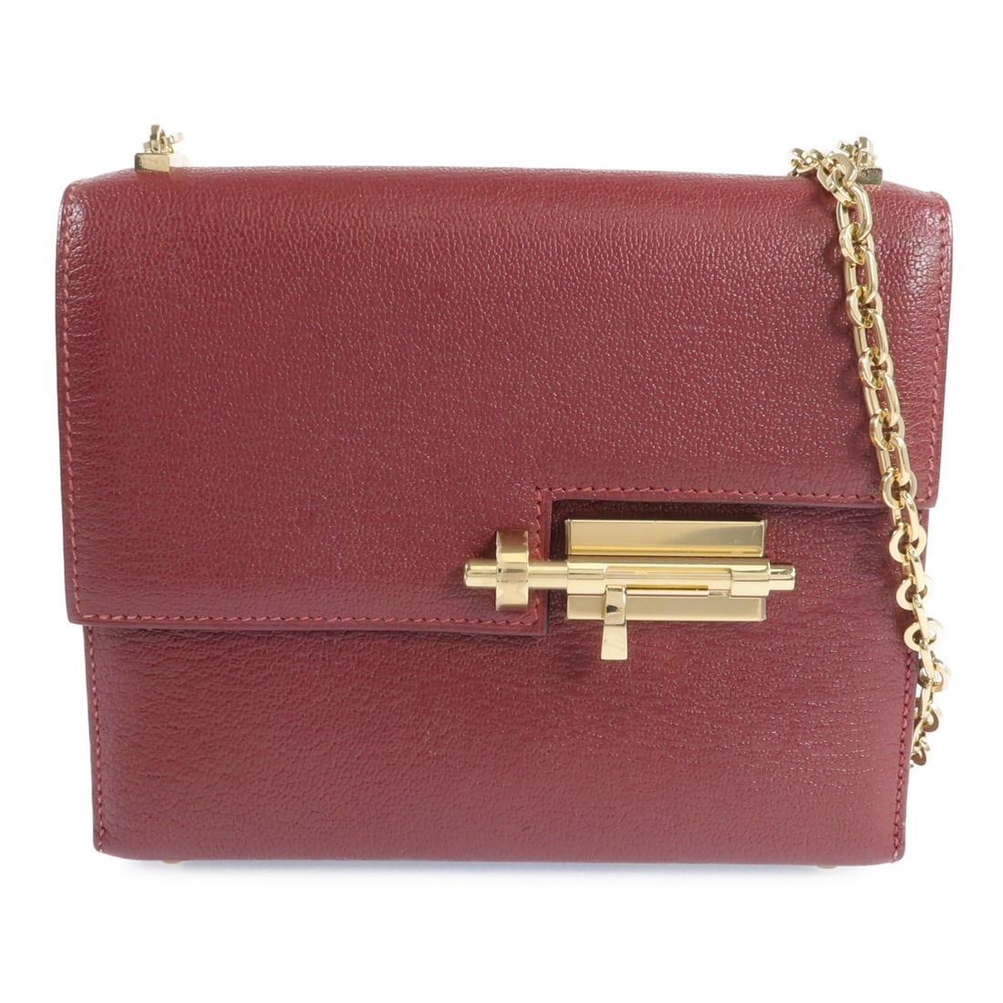 Hermes Mini Verrou Red Goatskin Shoulder Bag with Chain and Gold Hardware: Hermes Mini Verrou Red Goatskin Shoulder Bag with Chain and Gold Hardware This HERMES Mini Verrou chain shoulder bag features luxurious chevre (goat) leather in a striking red color. Made in France, i