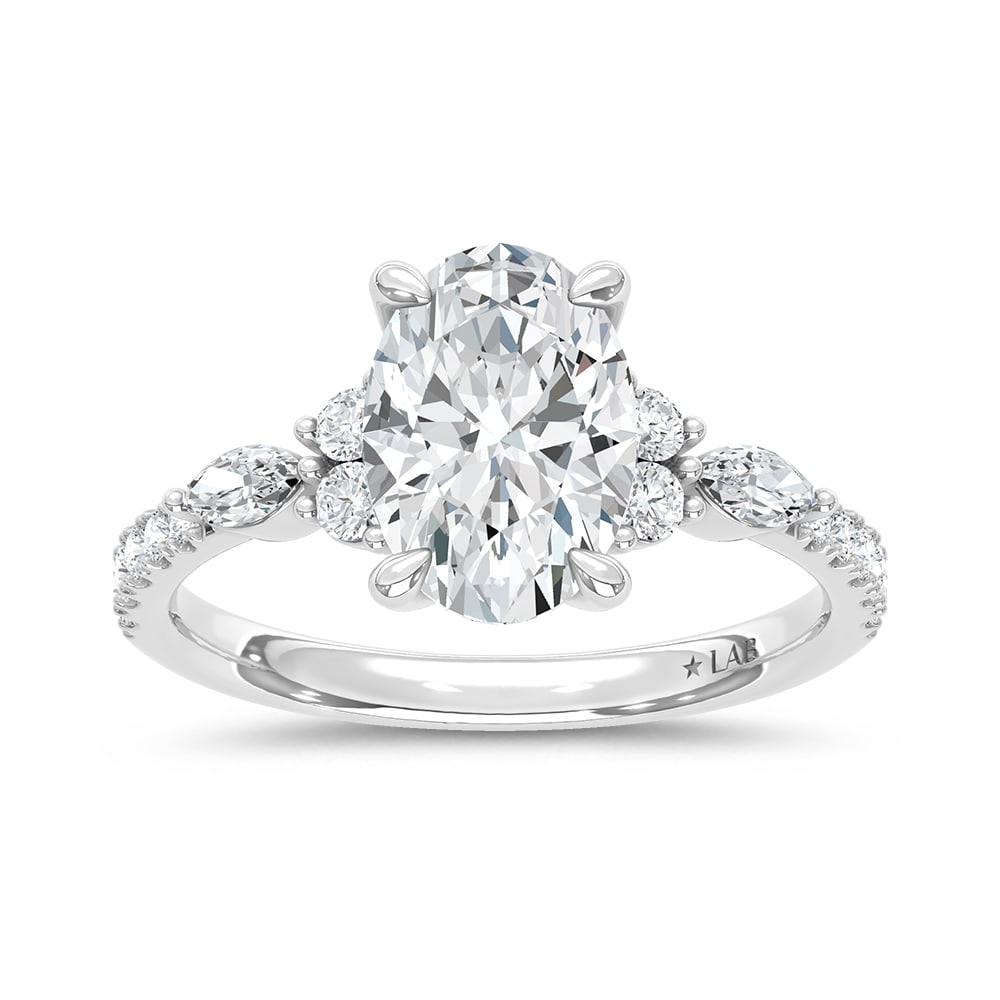 14K White Gold Lab Grown Marquise and Round Diamond 2 3/8 Ct.Tw. Engagement Ring With Oval Center (1 of 4)