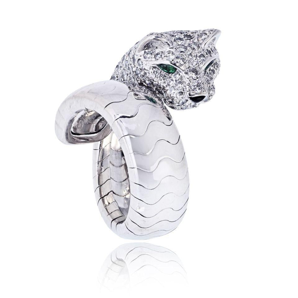 Estate 18K White Gold Cartier Panthere Ring With Diamond Accents Size 55 (1 of 6)