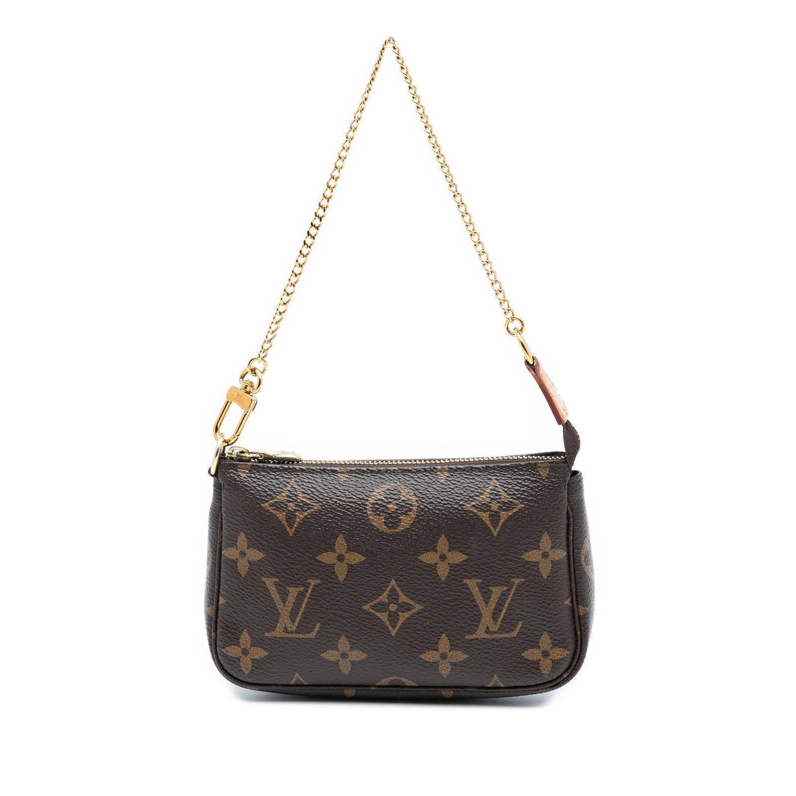 Louis Vuitton Mini Pochette Accessoires Monogram Canvas Bag with Chain Handle: Louis Vuitton Mini Pochette Accessoires Monogram Canvas Bag with Chain Handle This Louis Vuitton Mini Pochette Accessoires features the iconic monogram canvas, a chain link handle, and a secure top zi
