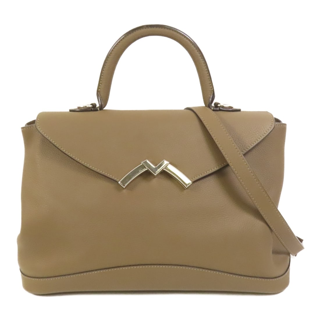 Moynat Gaby Khaki Calfskin Convertible Shoulder Bag: Moynat Gaby Khaki Calfskin Convertible Shoulder Bag This Moynat Gaby bag is a versatile 2-way shoulder bag crafted from khaki calfskin leather. The bag features a regular size and is designed for both
