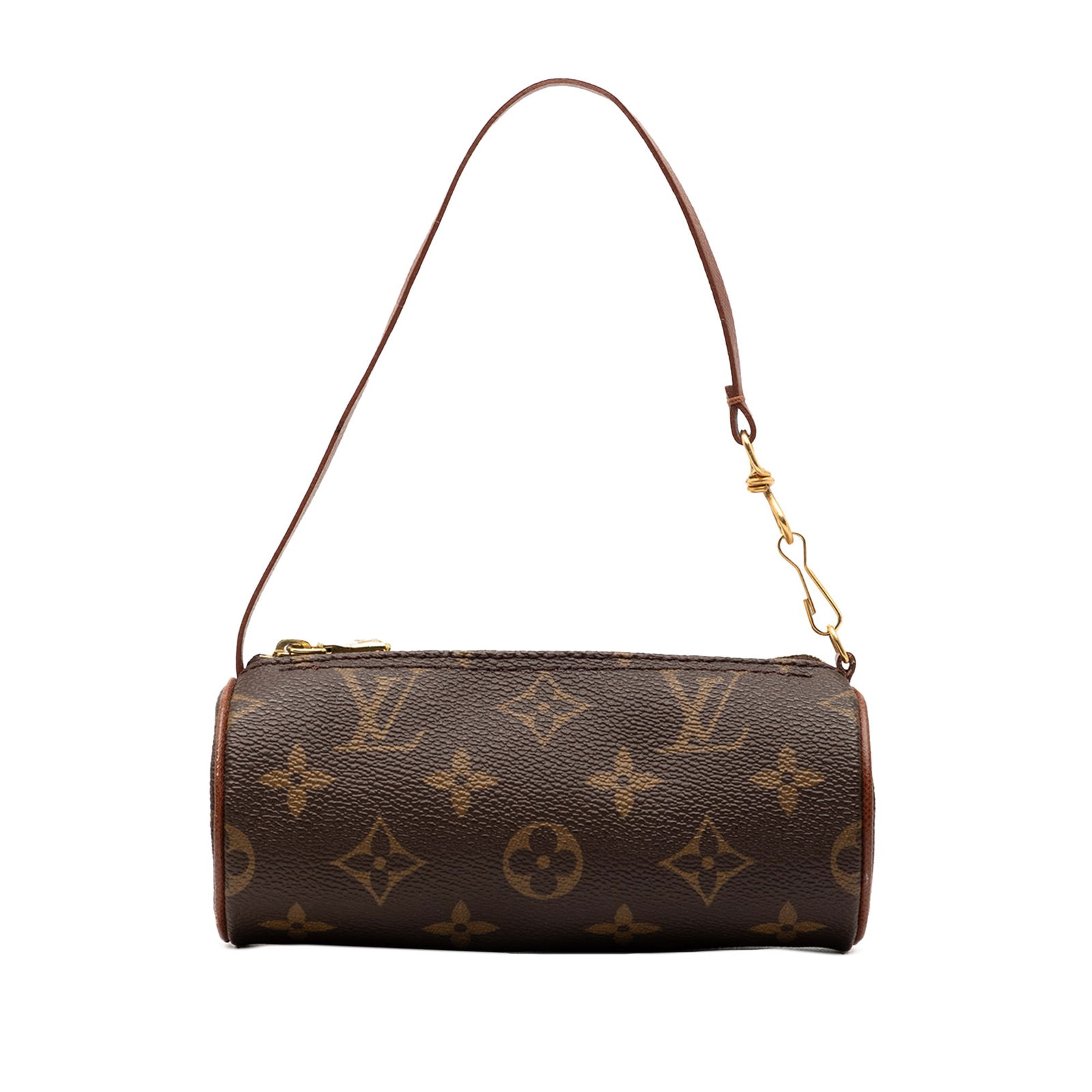 Louis Vuitton Papillon Pochette Brown Monogram Canvas Bag with Leather Trim: Louis Vuitton Papillon Pochette Brown Monogram Canvas Bag with Leather Trim The Louis Vuitton Monogram Papillon Pochette features a classic monogram canvas with leather trim, a detachable flat leather