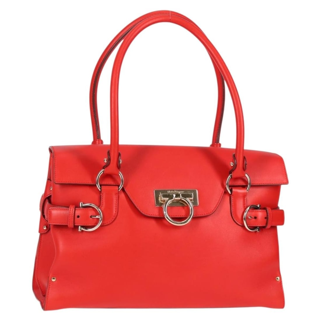 Salvatore Ferragamo Red Gold Gancini Hand Bag Leather Auth DY-21 4402 (1 of 18)