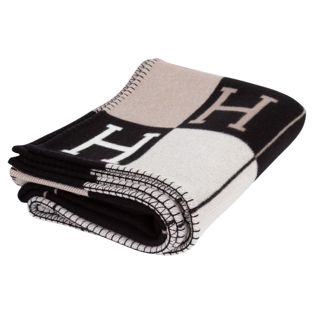 Hermes H Throw Blanket Wool Cashmere Grid Pattern 67x53 Inches (1 of 6)