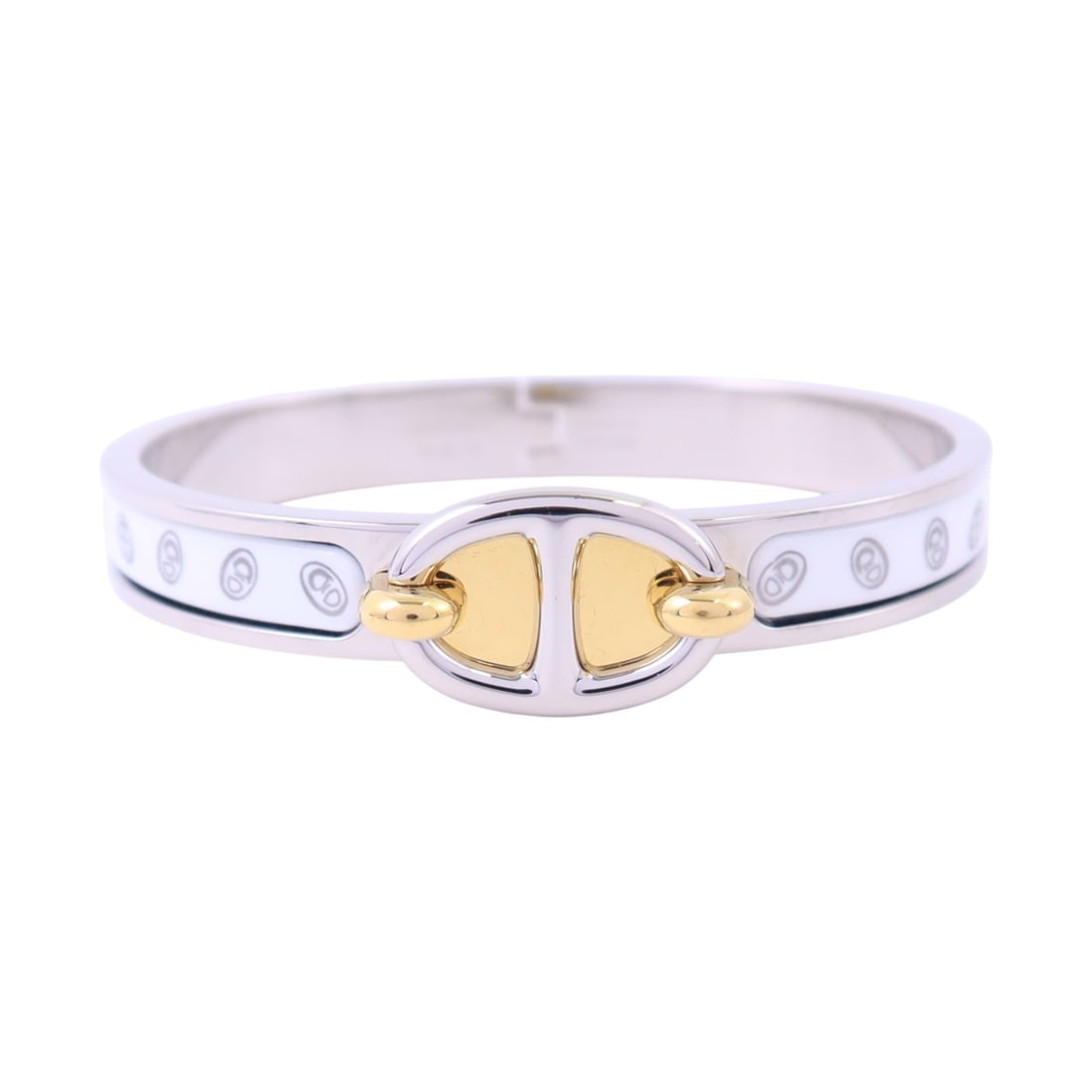 Hermes Mini Clic Chaine D'Ancre White Enamel Silver Tone Bangle Bracelet (1 of 10)