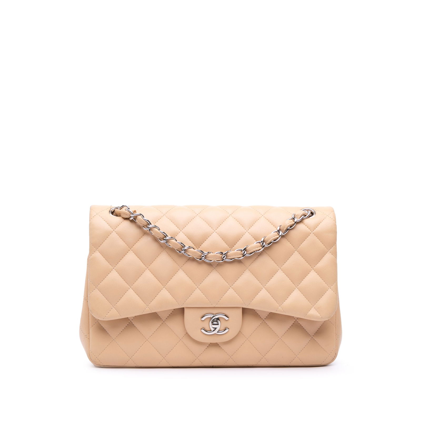 Chanel Jumbo Classic Lambskin Double Flap Brown Leather Handbag: Chanel Jumbo Classic Lambskin Double Flap Brown Leather Handbag The Chanel Jumbo Classic Lambskin Double Flap is a luxurious handbag crafted from high-quality lambskin leather, featuring iconic chain