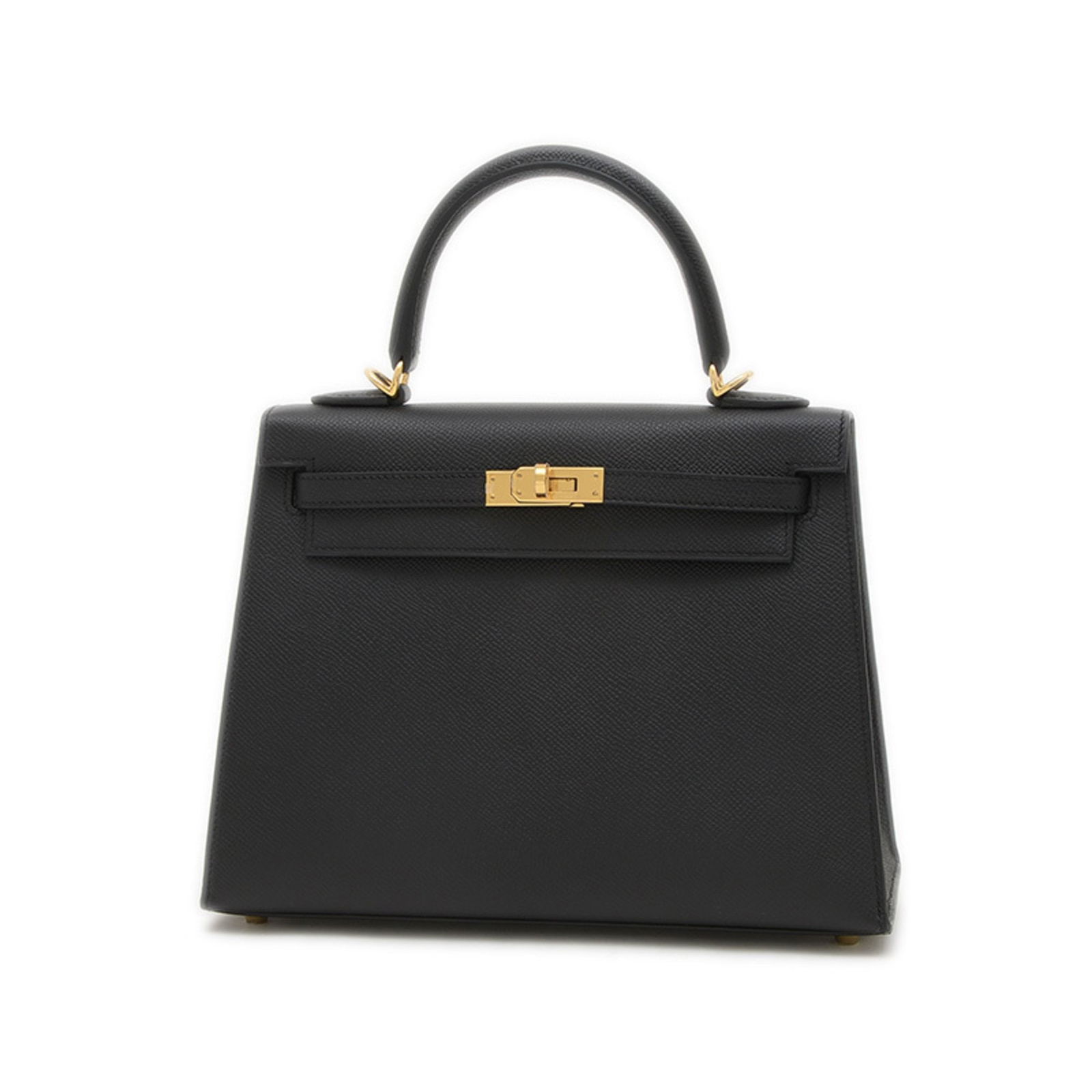 Black Leather Kelly 25 Handbag by Hermes France: Black Leather Kelly 25 Handbag by Hermes France The Hermes Kelly 25 is a sophisticated handbag crafted from high-quality black leather. Designed for women, this piece features a structured silhouette