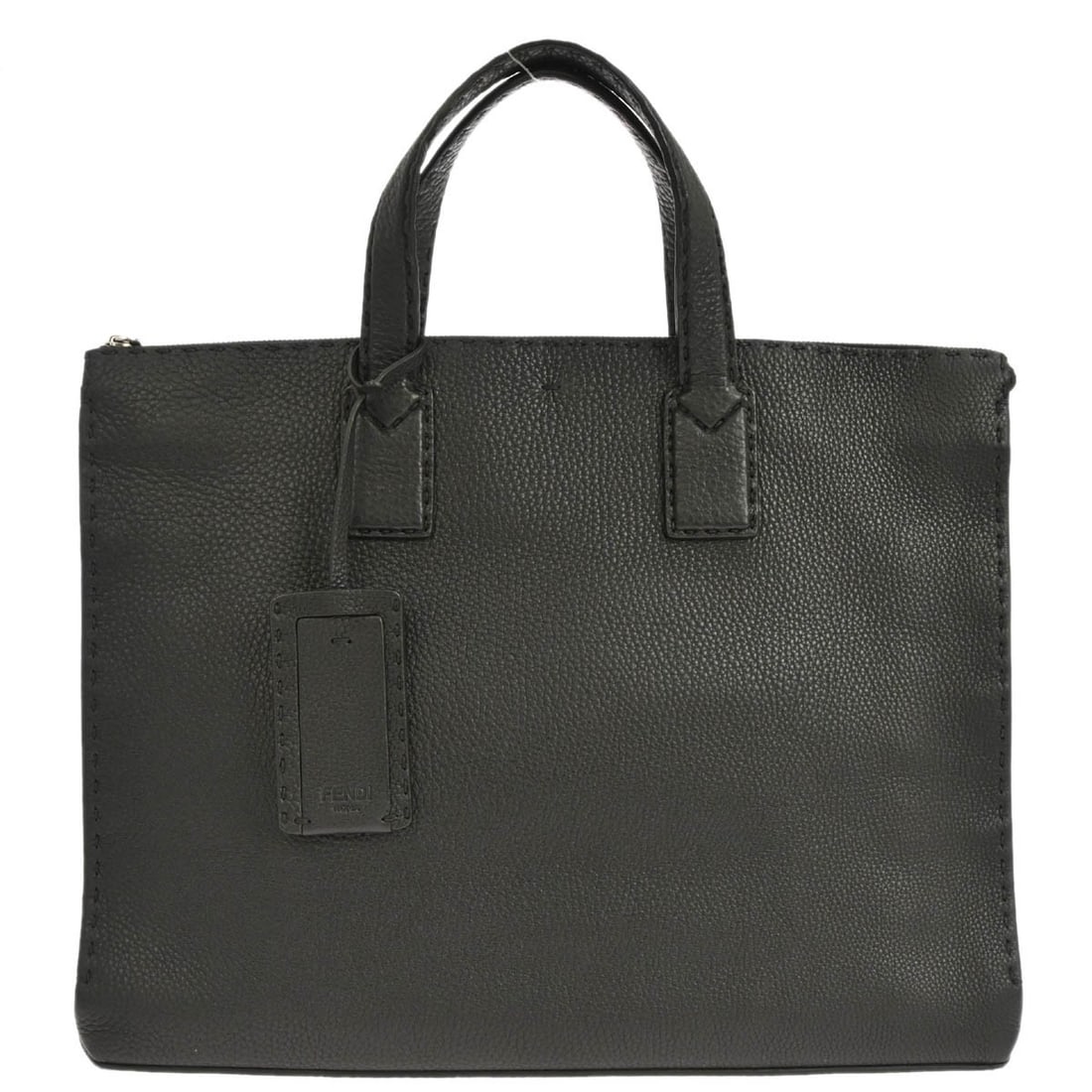 Fendi 7VA375-NDU-169-0397 Large Black Leather Briefcase with Top Handle: Fendi 7VA375-NDU-169-0397 Large Black Leather Briefcase with Top Handle This Fendi black leather briefcase handbag features a sleek design with a zip closure and top handle. The exterior is crafted fr