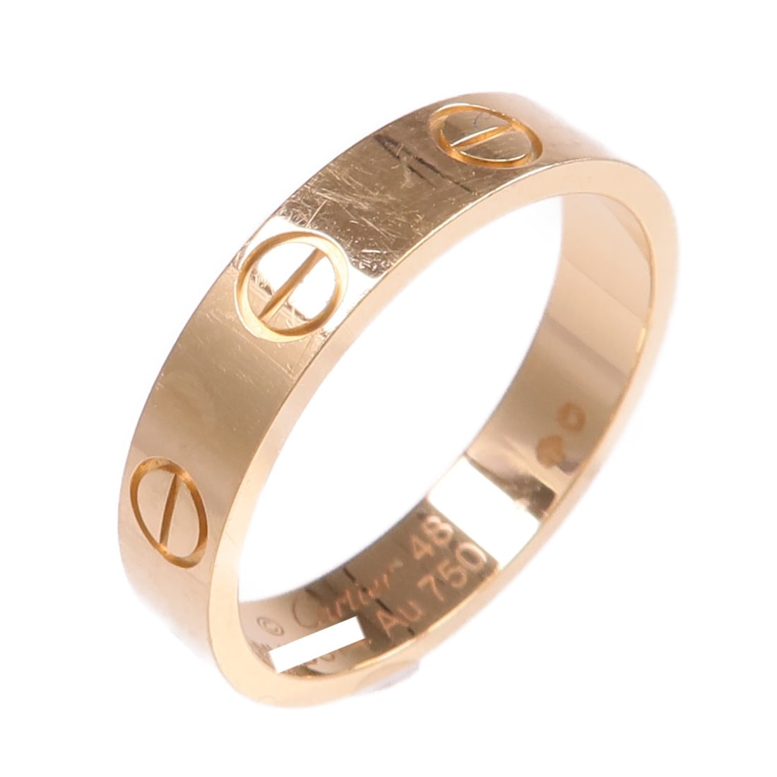 Cartier Love 18K Rose Gold Band Size 4.5 Model B4084652: Cartier Love 18K Rose Gold Band Size 4.5 Model B4084652 This is a Cartier Love Ring crafted from 18K pink (rose) gold. The ring is in very good, un-used condition and is a size 4.5 (US). It features a