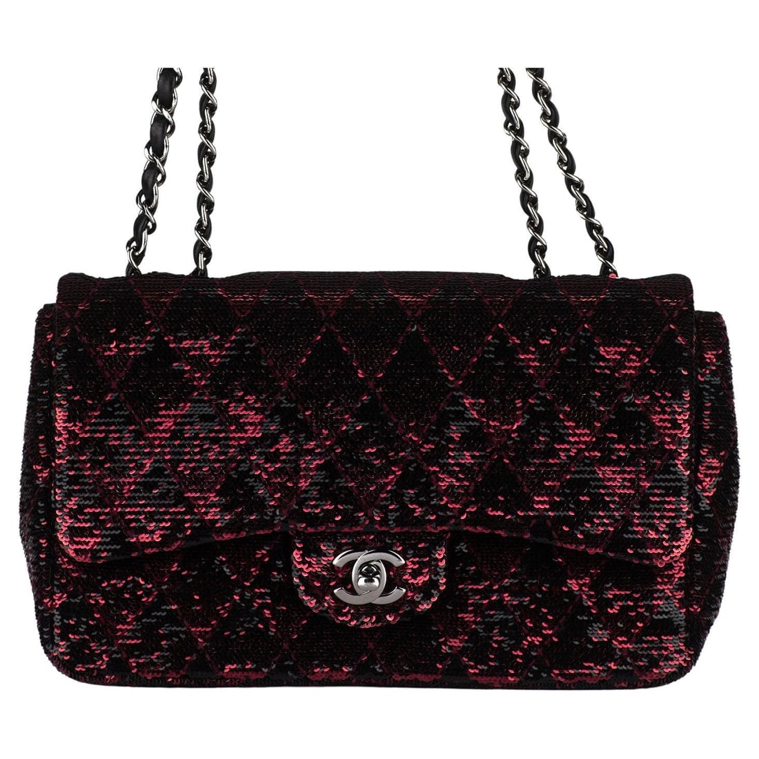 Chanel Red Black Sequin Single Flap Bag Authenticity Card Italy: Chanel Red Black Sequin Single Flap Bag Authenticity Card Italy Elevate your accessory collection with this stunning Chanel Red and Black Sequins Single Flap Bag. This timeless piece is crafted from l
