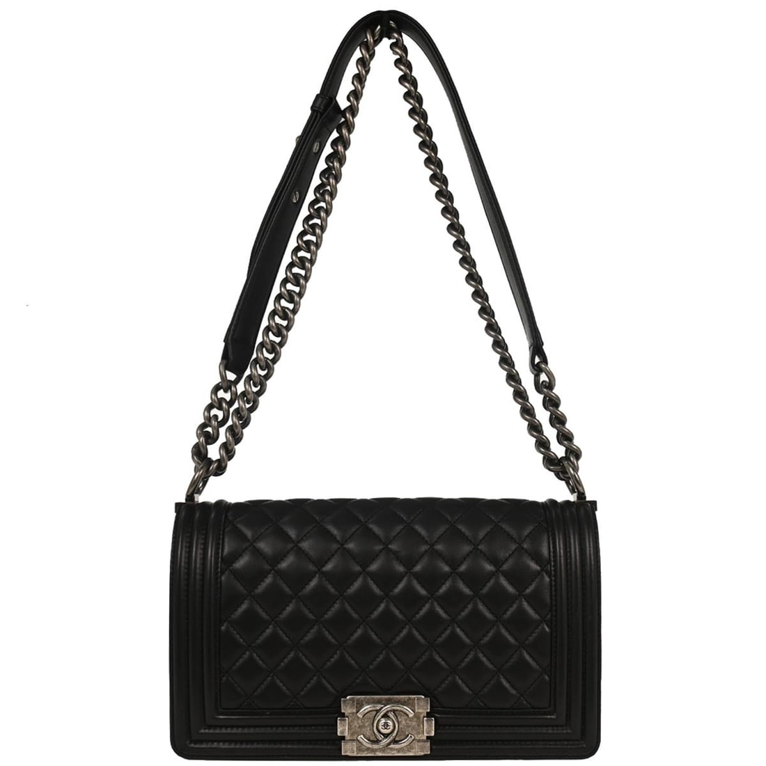 Chanel Boy Medium Shoulder Bag in Black Lambskin Leather with Chain Strap (1 of 10)