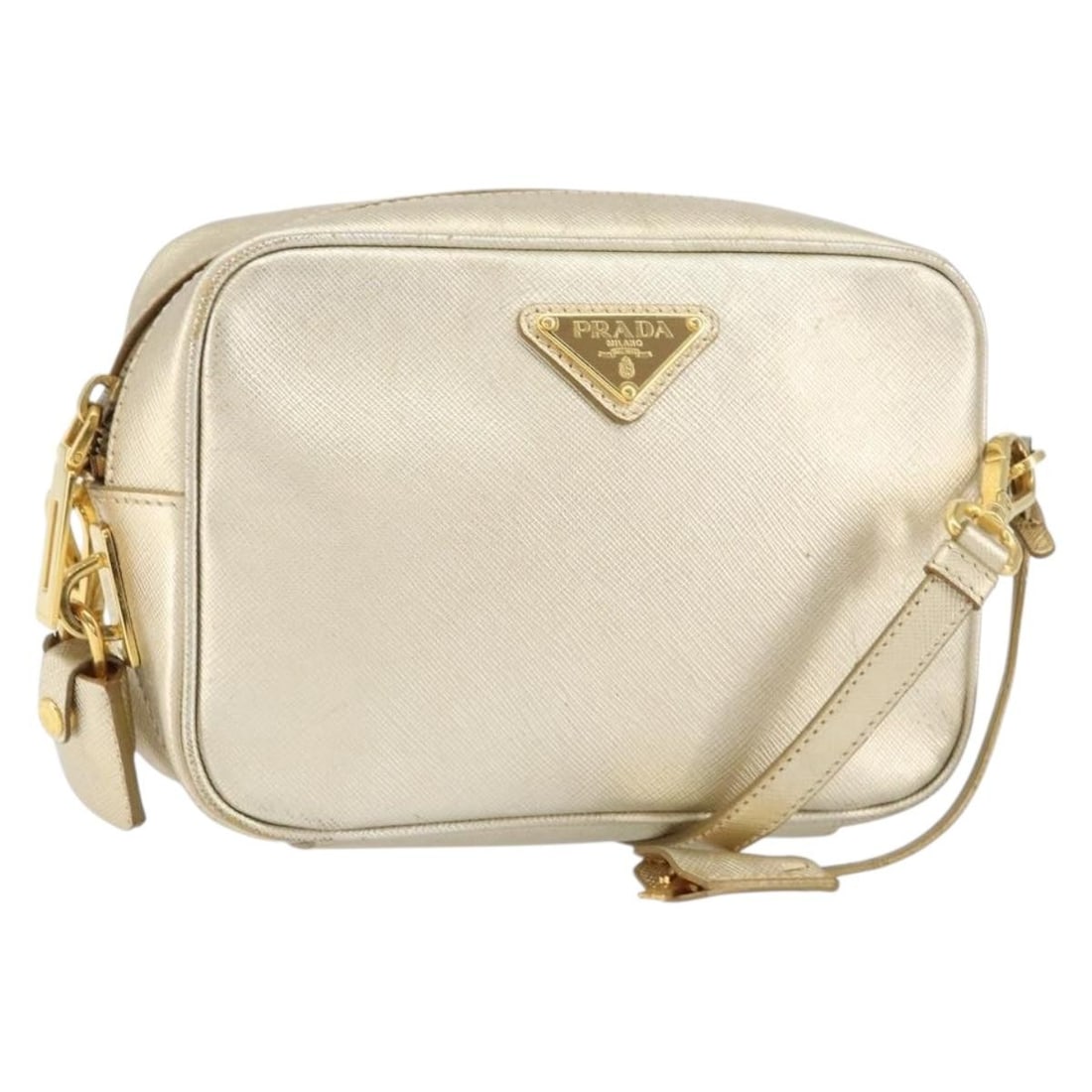 PRADA Gold Saffiano Leather Shoulder Bag with Padlock Auth 152404 (1 of 18)