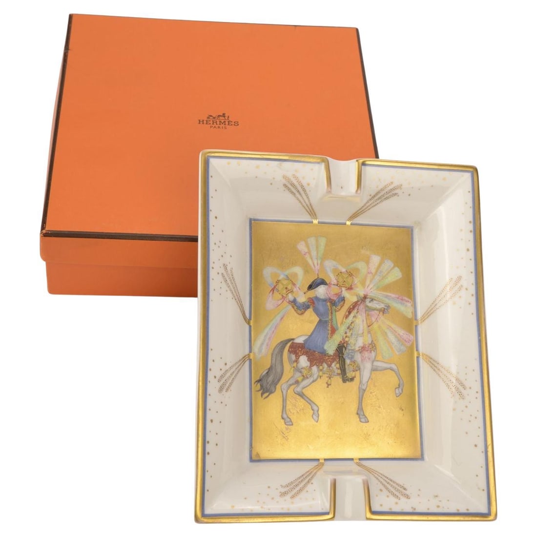 Hermes Feux d'Artifice Porcelain Ashtray with Suede Base (1 of 7)