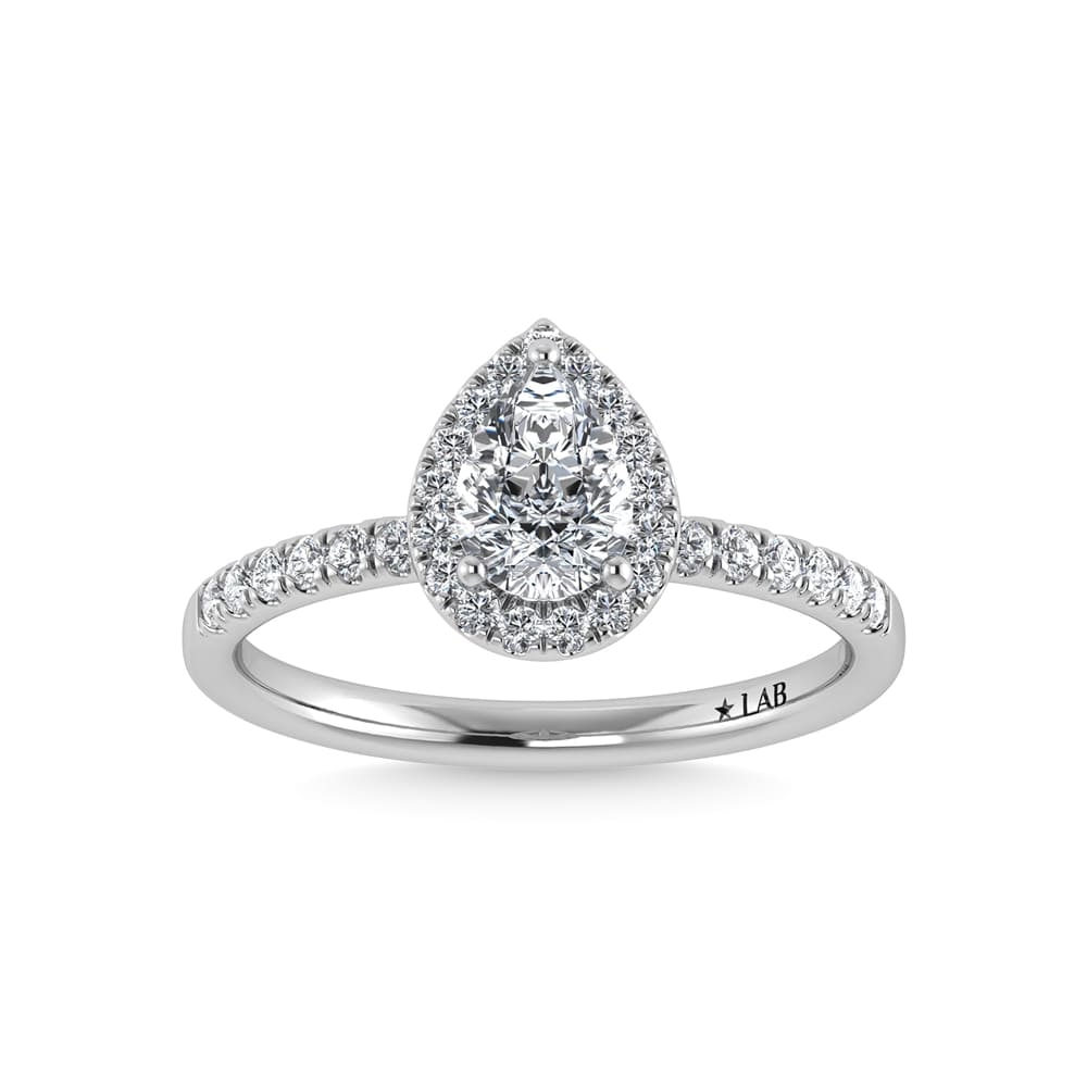 14K White Gold Lab Grown Diamond 1 Ct.Tw. IGI Certified Pear Shape Halo Engagement Ring (IGI: 14K White Gold Lab Grown Diamond 1 Ct.Tw. IGI Certified Pear Shape Halo Engagement Ring (IGI Certified Center 1 1/2ct) Celebrate your forever moment with the timeless brilliance of our Halo Diamond En