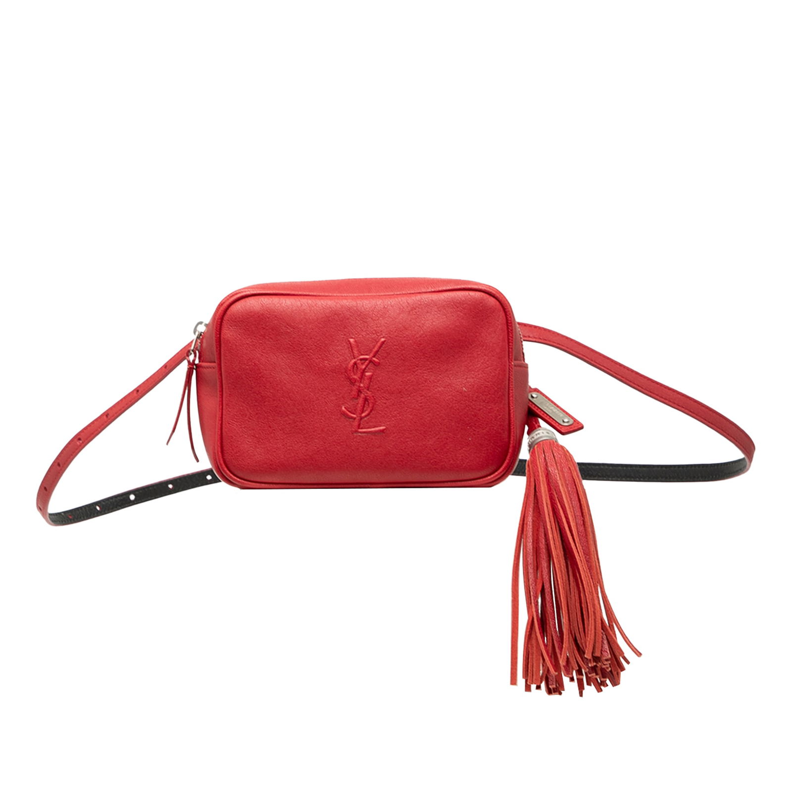 Saint Laurent Red Leather Monogram Lou Belt Bag Italy: Saint Laurent Red Leather Monogram Lou Belt Bag Italy The Saint Laurent Leather Monogram Lou Belt Bag is an elegant accessory crafted from premium red leather. It features an adjustable flat leather w