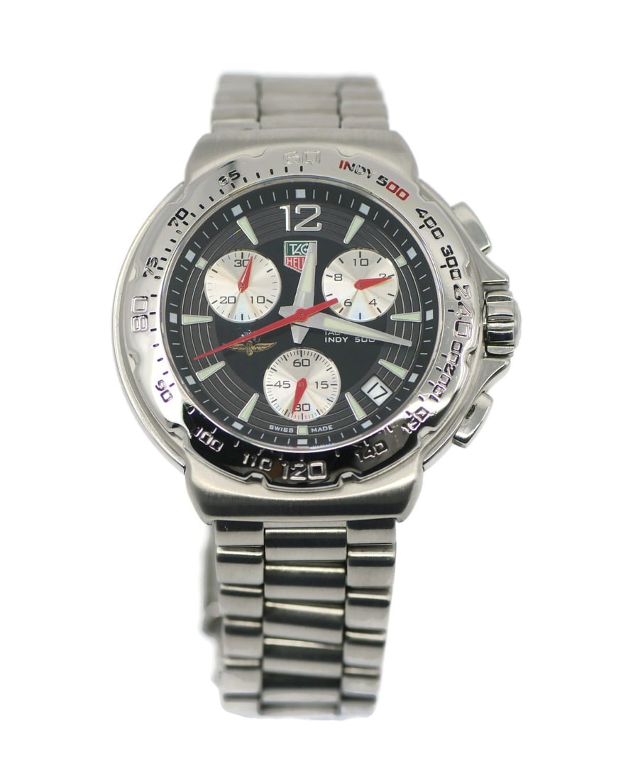 TAG Heuer Formula 1 Indy 500 Stainless Steel Watch Ref CAC111B Authentic with Box and Papers: TAG Heuer Formula 1 Indy 500 Stainless Steel Watch Ref CAC111B Authentic with Box and Papers Experience the precision and style of the TAG Heuer Formula 1 Indy 500 Stainless Steel Watch. This sporty w