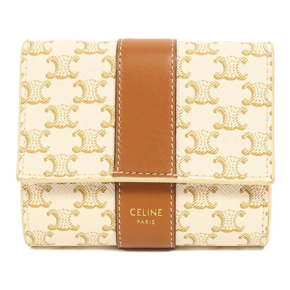 CELINE Tri-Fold Wallet Coated Canvas White Brown GHW (1 of 16)