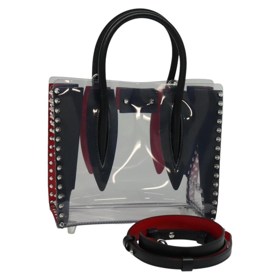 Christian Louboutin Clear Vinyl Hand Bag 2way Canvas Made in Italy: Christian Louboutin Clear Vinyl Hand Bag 2way Canvas Made in Italy Elevate your accessory game with this authentic Christian Louboutin Hand Bag, expertly crafted in Italy. This stylish handbag feature
