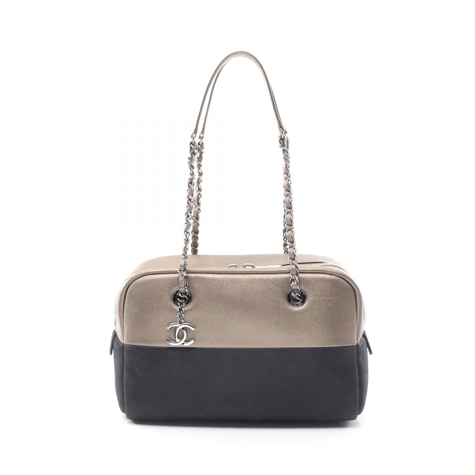 Black Leather Coco Mark Shoulder Bag by Chanel France: Black Leather Coco Mark Shoulder Bag by Chanel France This Chanel Coco Mark handbag is crafted from black leather and features a classic design. The bag has slight shape loss and minor stains on the e