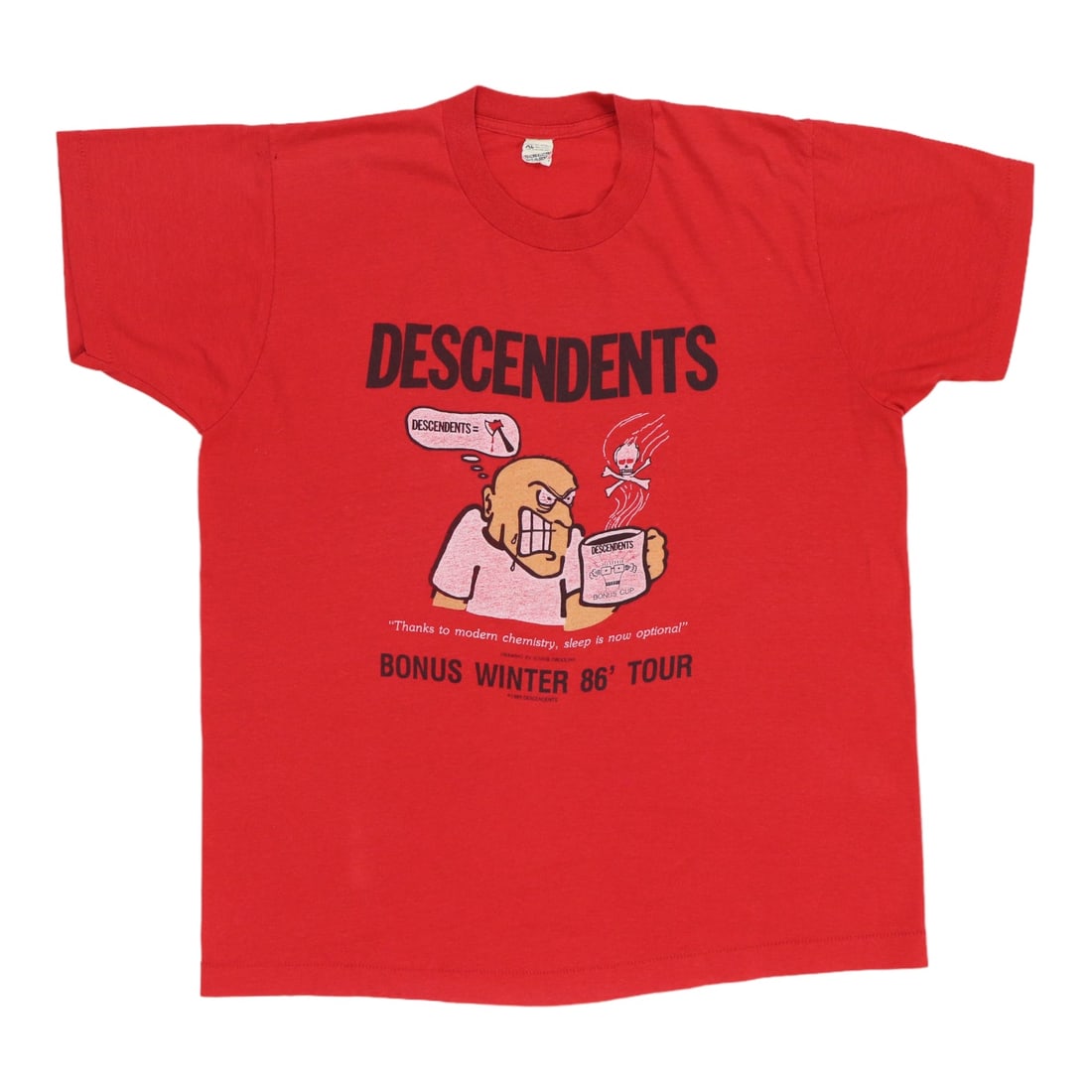 Vintage 1986 Descendents Bonus Tour Red 50/50 Band Shirt Extra Large: Vintage 1986 Descendents Bonus Tour Red 50/50 Band Shirt Extra Large This is an original vintage 1986 Descendents Bonus Winter Tour shirt. It is not a modern reproduction. The shirt features no back g