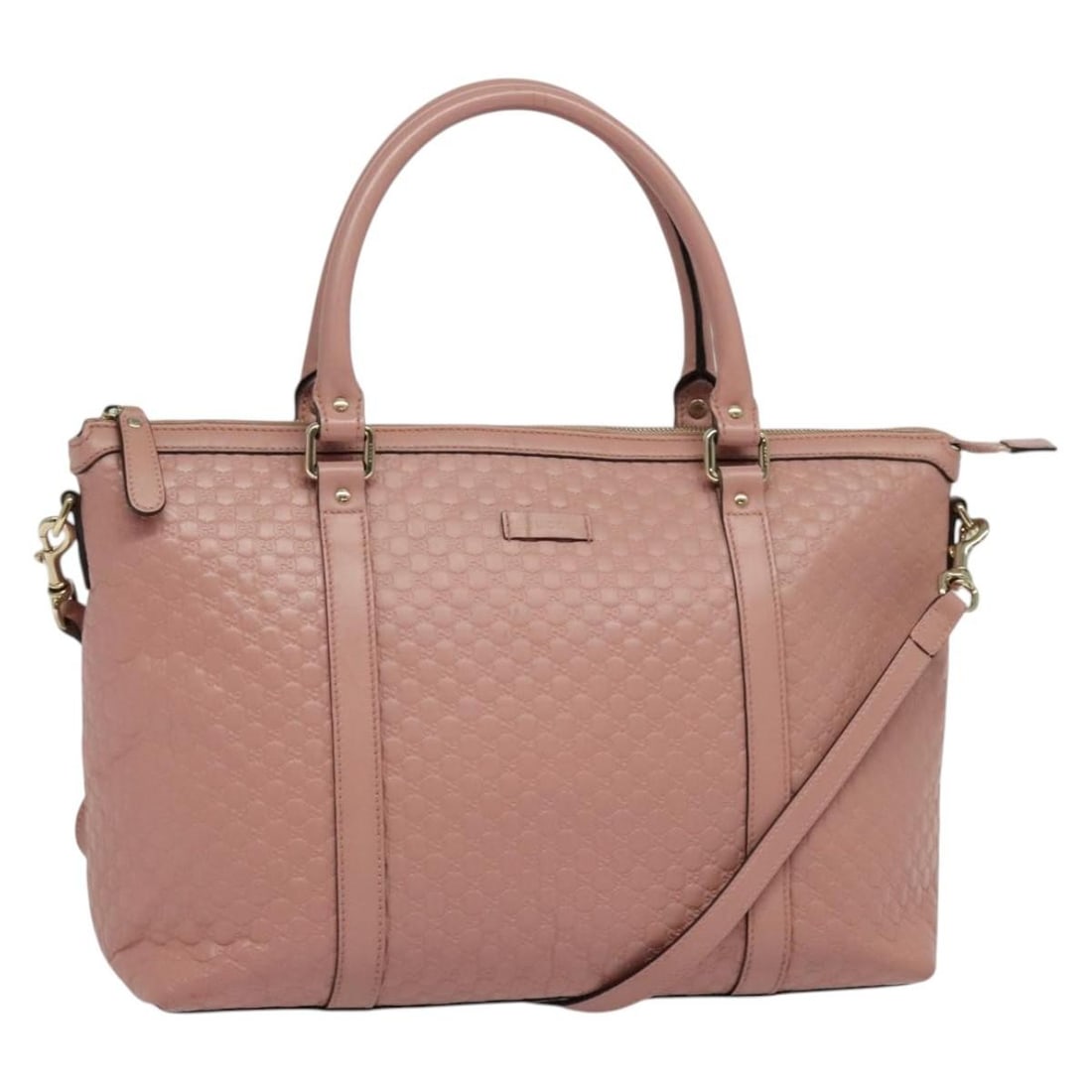 GUCCI 449655 Micro GG Canvas Tote Bag Pink Gold Leather Auth (1 of 18)