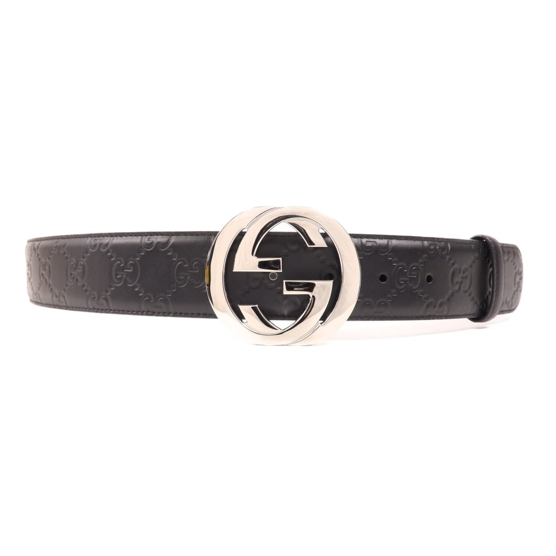 GUCCI GG Calfskin Leather Belt Black 411924 SHW (1 of 10)