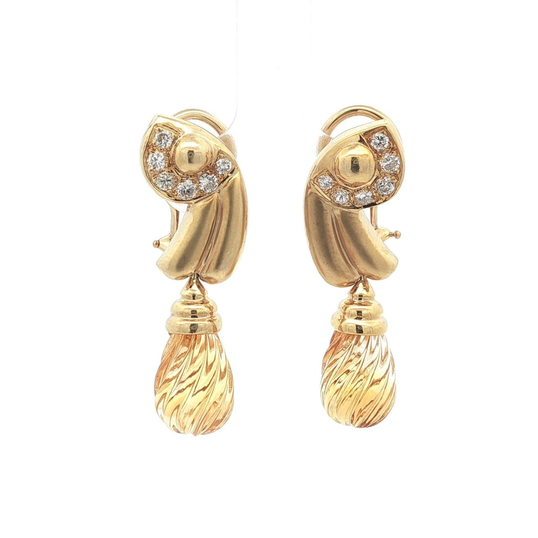 14k Yellow Gold Teardrop Citrine Diamond Dangle Earrings (1 of 11)