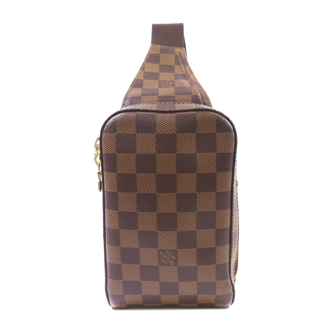 Louis Vuitton Geronimos Damier Brown Waist Bag N51994 with Gold Tone Hardware: Louis Vuitton Geronimos Damier Brown Waist Bag N51994 with Gold Tone Hardware This Louis Vuitton Geronimos waist bag features the signature Damier brown PVC coated canvas exterior. It offers a practic