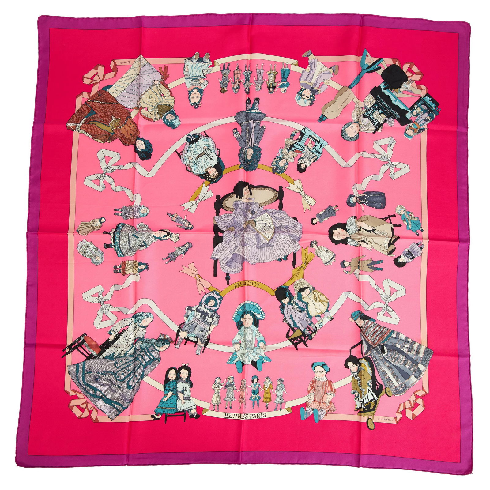 Hermes Hello Dolly Silk Scarf Purple Pink 35in Collectible (1 of 4)