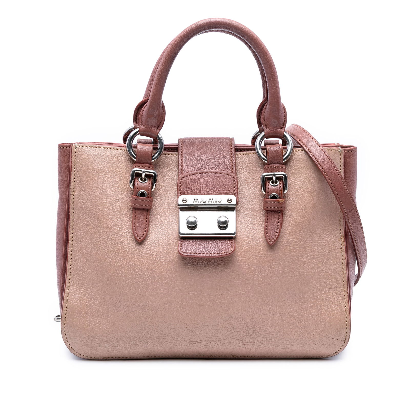 Miu Miu Bicolor Goatskin Leather Madras Satchel Pink Italy (1 of 8)