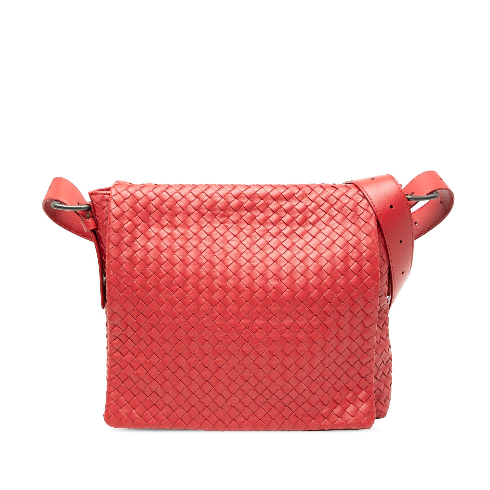Bottega Veneta Red Nappa Intrecciato Flap Crossbody Bag: Bottega Veneta Red Nappa Intrecciato Flap Crossbody Bag Introducing the Bottega Veneta Nappa Intrecciato Flap Crossbody, a stunning accessory crafted from premium woven leather. This elegant bag featu