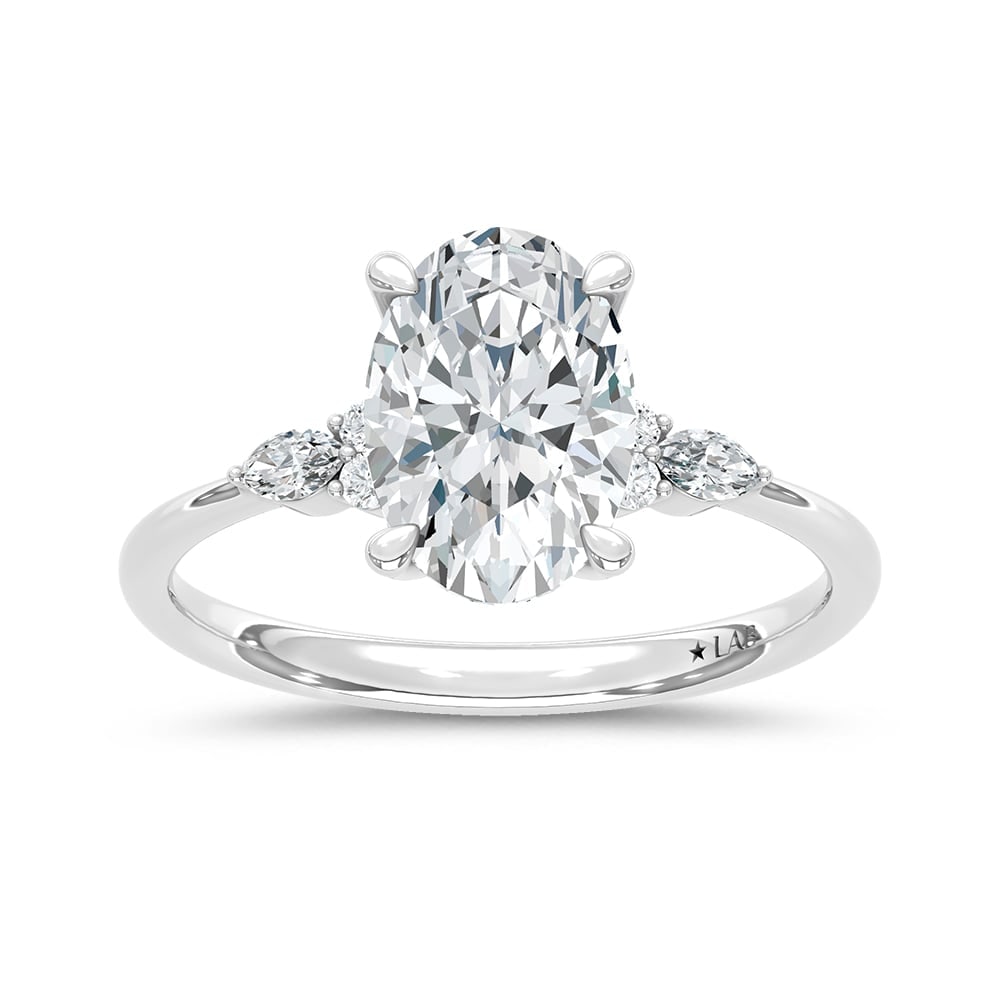 14K White Gold Lab Grown Marquise and Round Diamond 2 1/10 Ct.Tw. Engagement Ring With Oval Center (1 of 4)