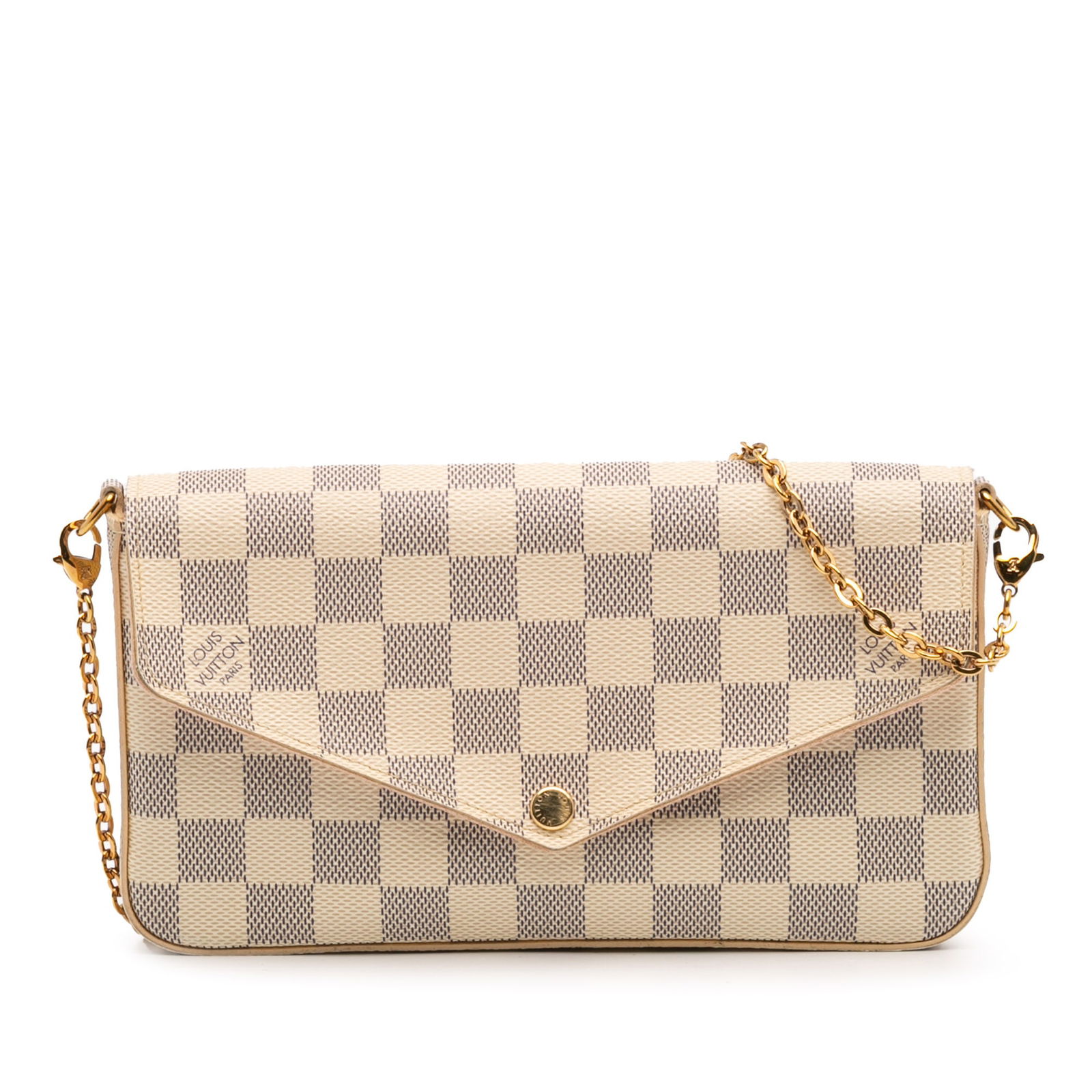 Louis Vuitton Damier Azur Pochette Felicie Crossbody Bag: Louis Vuitton Damier Azur Pochette Felicie Crossbody Bag The Louis Vuitton Damier Azur Pochette Felicie is a stylish crossbody bag crafted from damier azur canvas. This chic accessory features a detac